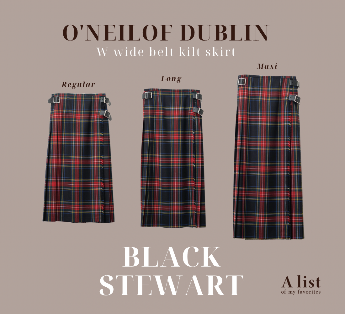 【10/31(金)21時〜プレオーダー開始】O'neil of Dublin キルトスカート ダブルベルト ブラックスチュワート