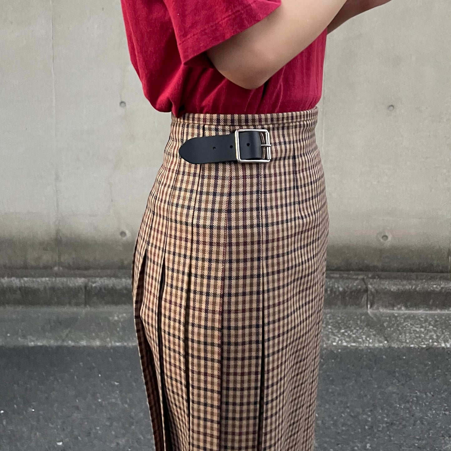 O'neil of Dublin キルトスカート ダブルベルト ガンクラブチェック ベージュ