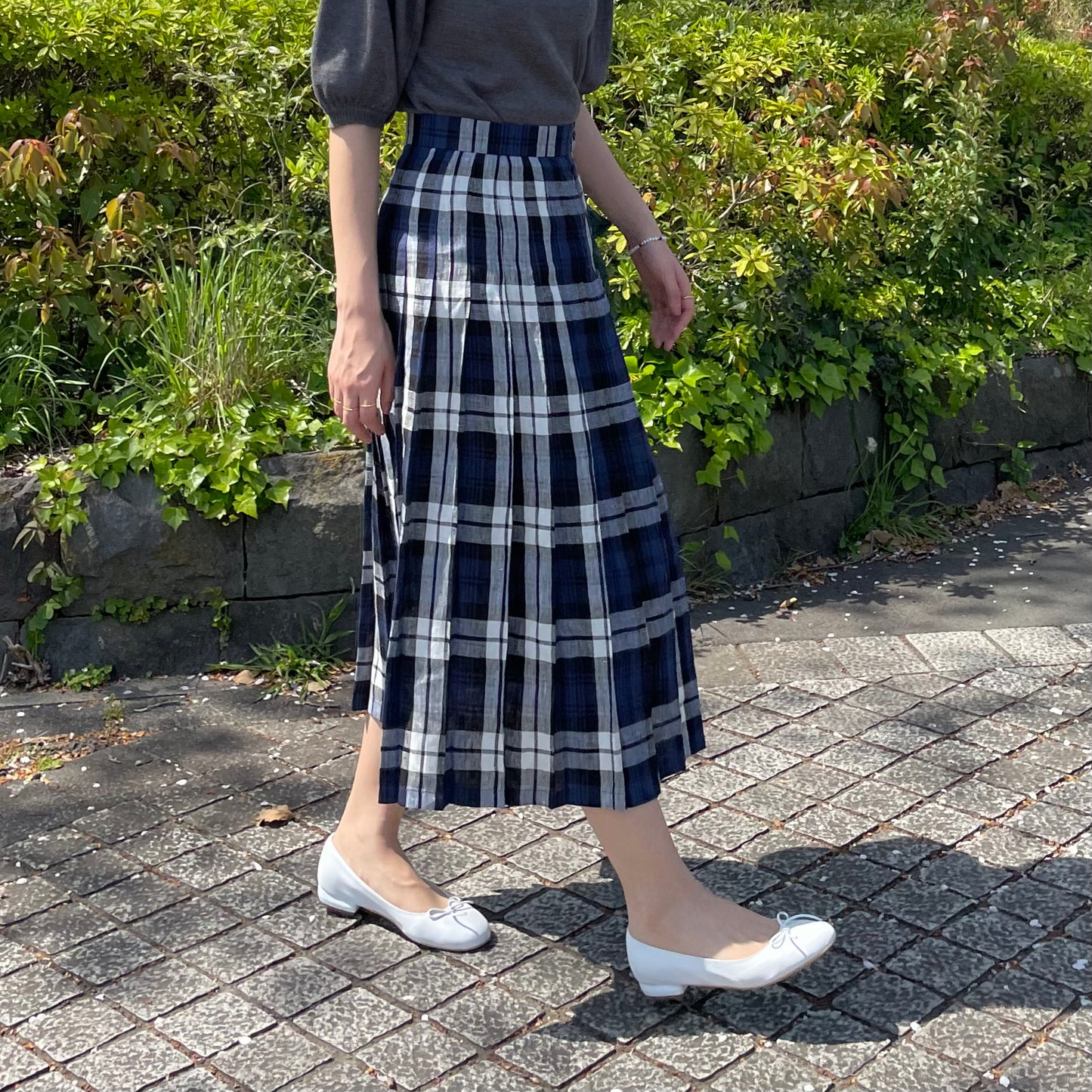 O'neil of Dublin リネンキルトスカート レカフレア オールラウンドプリーツ