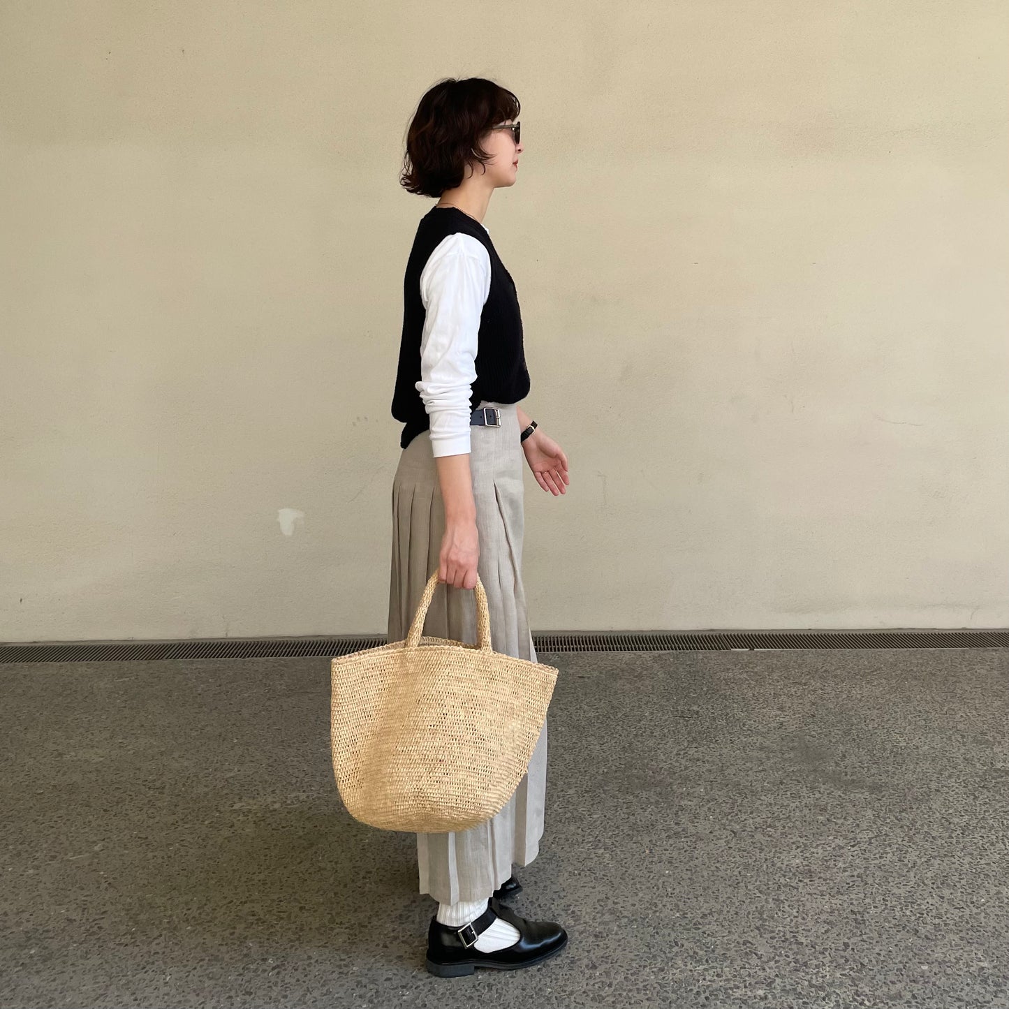 O'neil of Dublin リネンキルトスカート ストーンベージュ ワイドダブルベルト