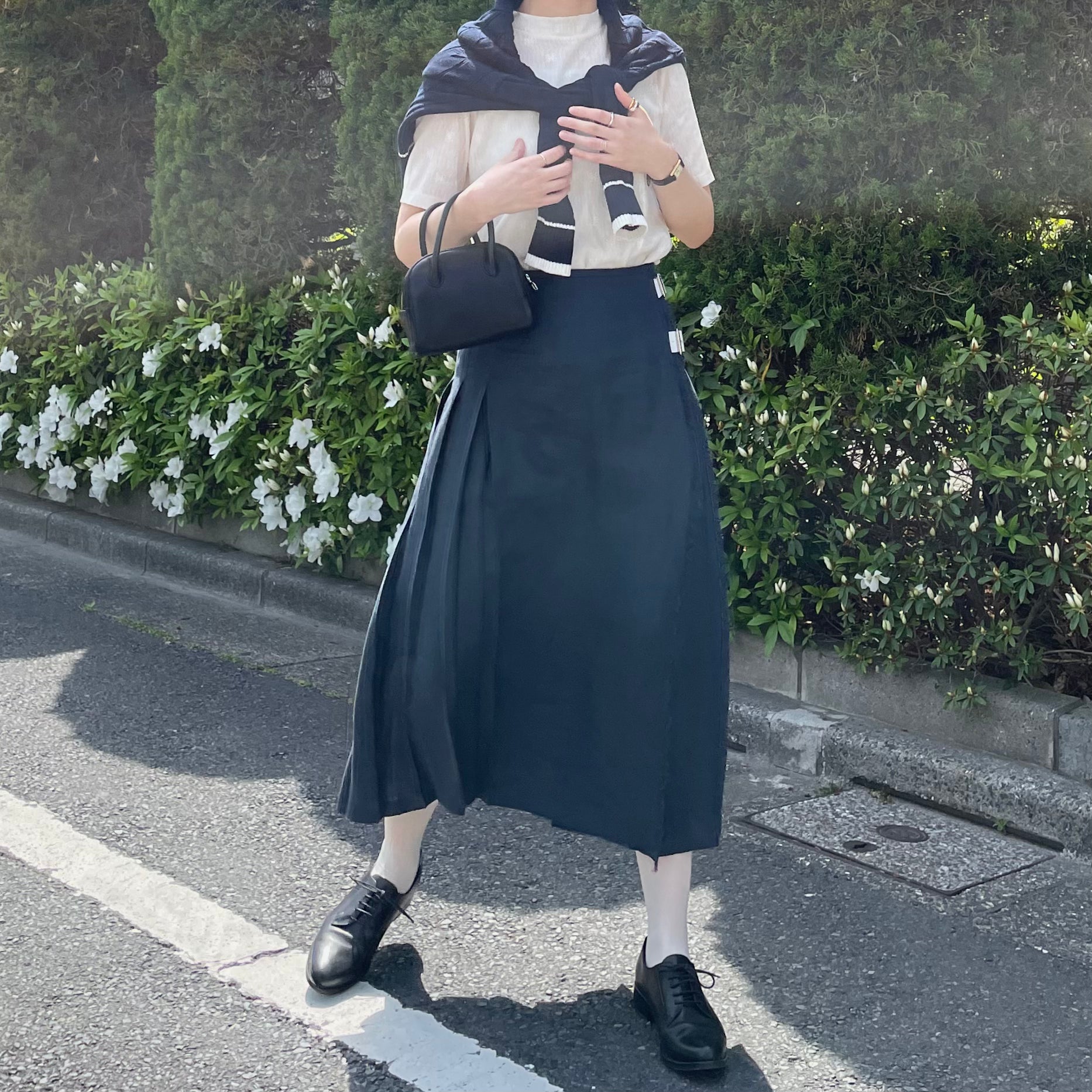 O'neil of Dublin リネンキルトスカート ネイビー ワイドダブル