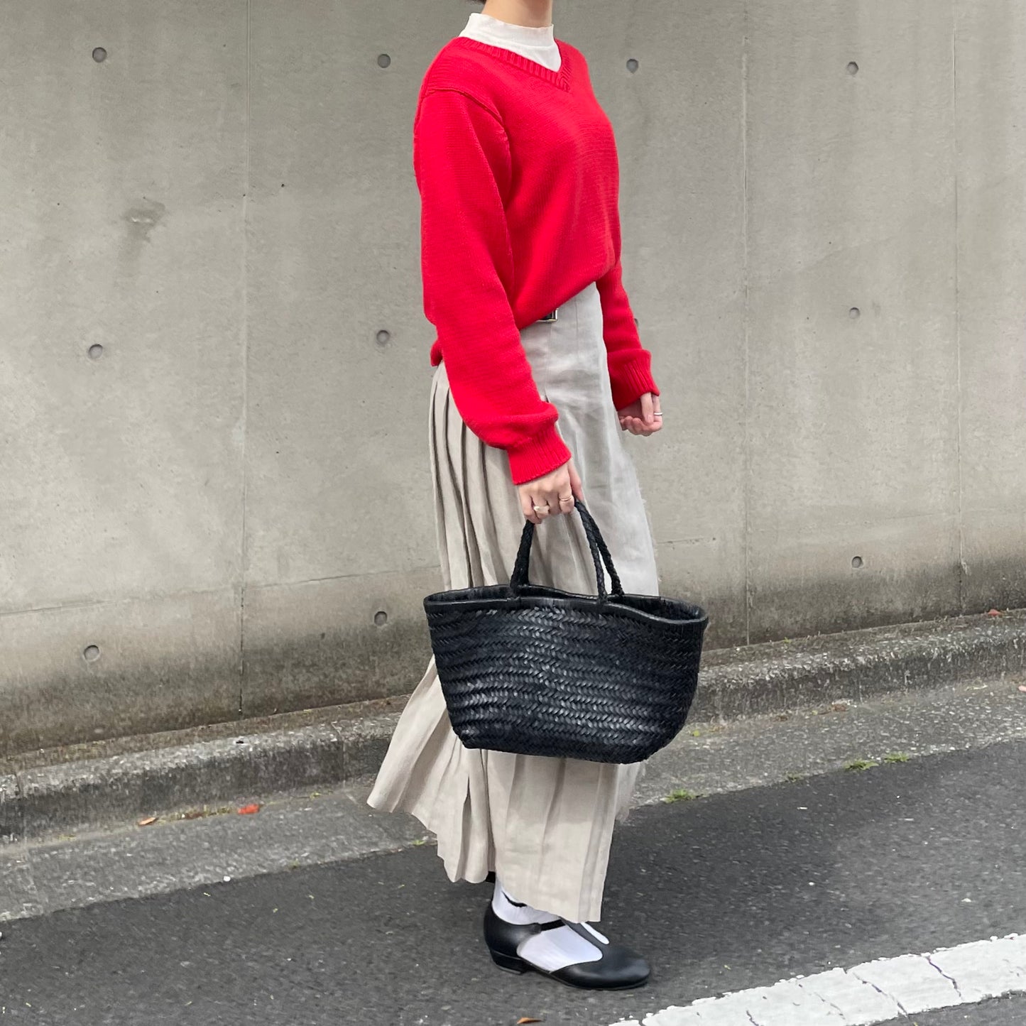 O'neil of Dublin リネンキルトスカート ストーンベージュ ワイドダブルベルト