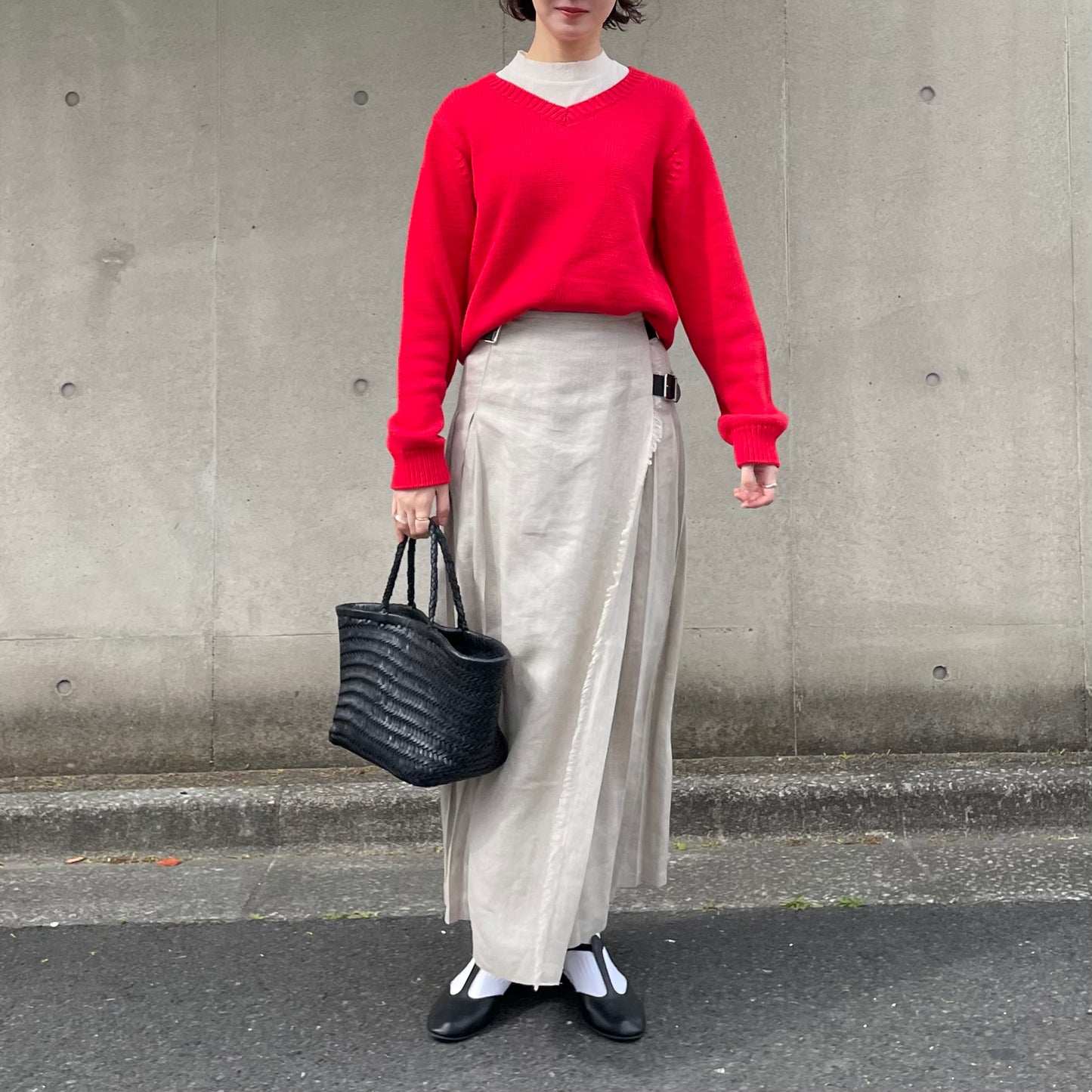 O'neil of Dublin リネンキルトスカート ストーンベージュ ワイドダブルベルト