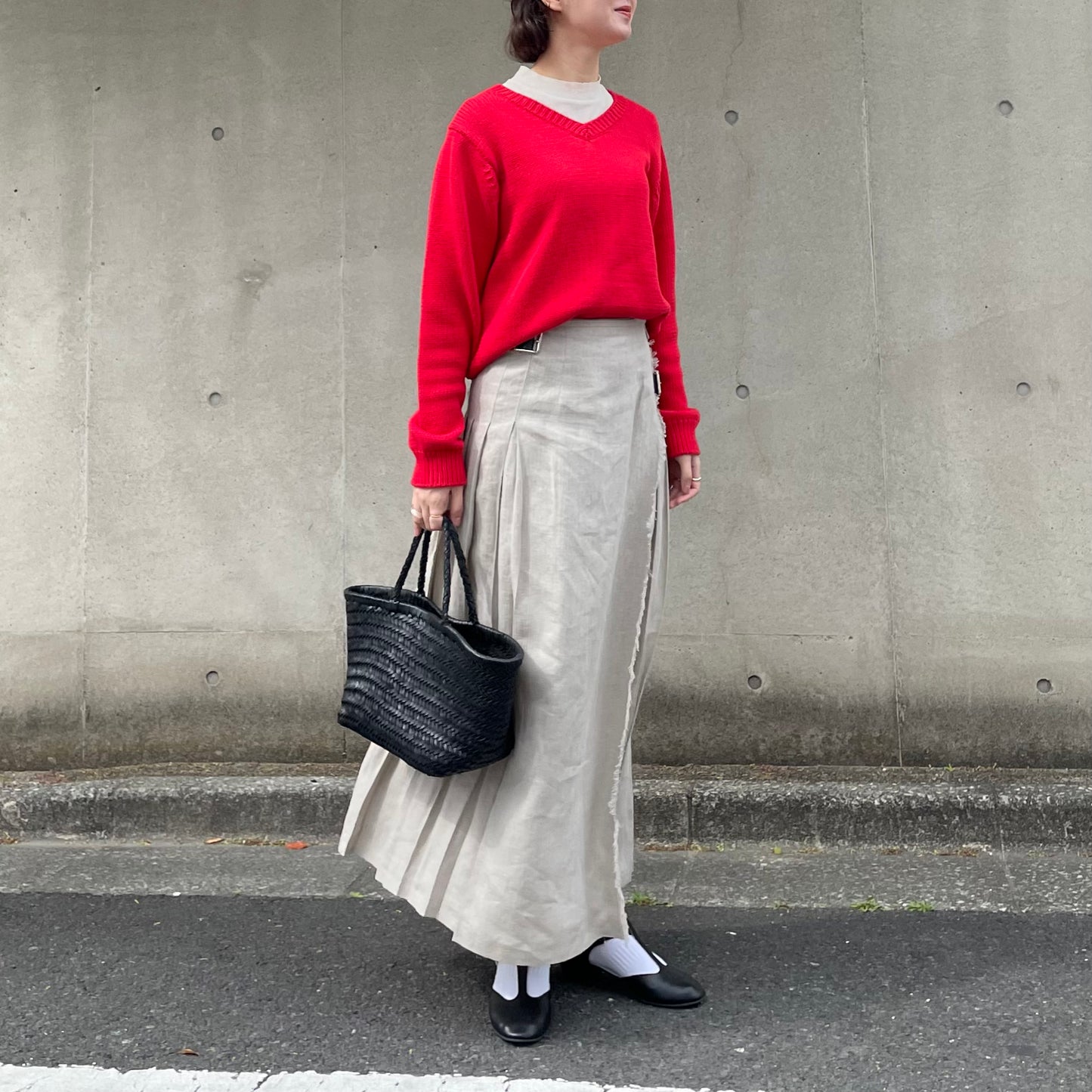 O'neil of Dublin リネンキルトスカート ストーンベージュ ワイドダブルベルト