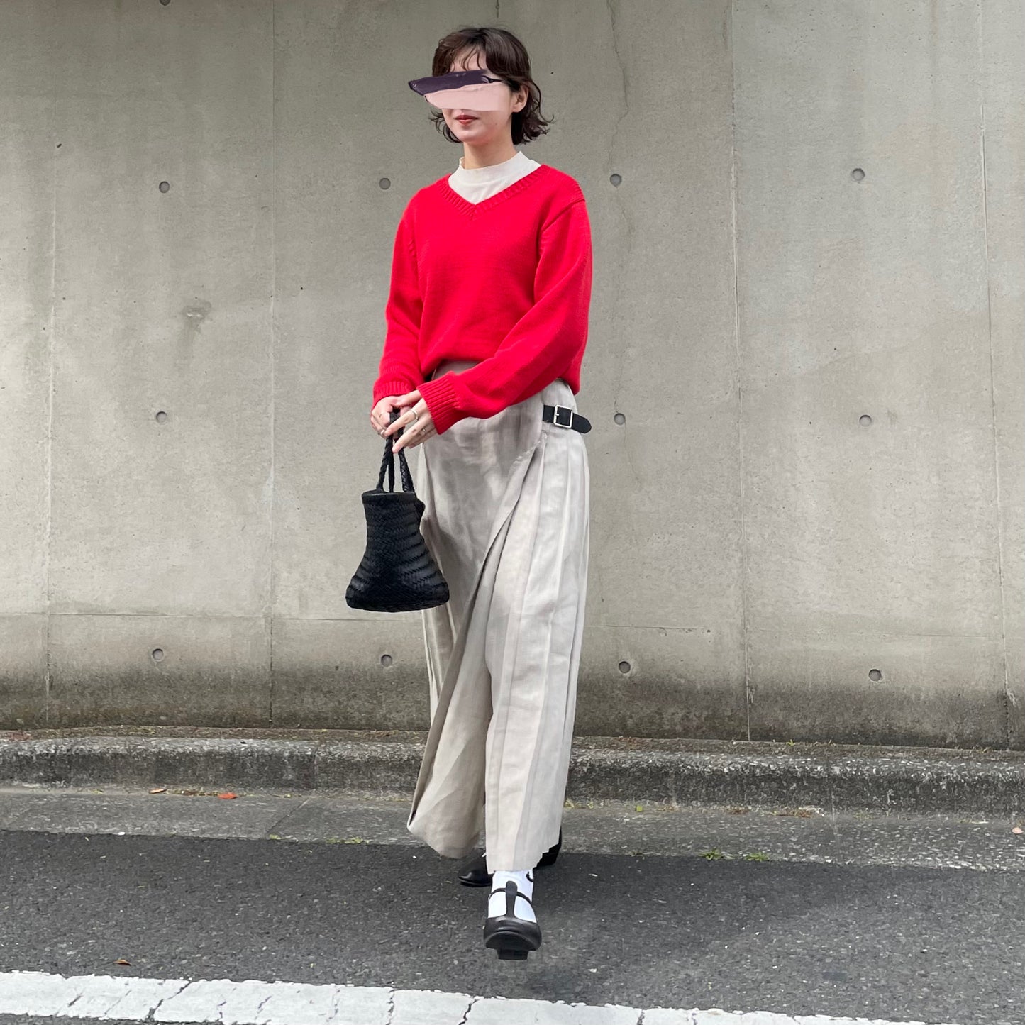 O'neil of Dublin リネンキルトスカート ストーンベージュ ワイドダブルベルト