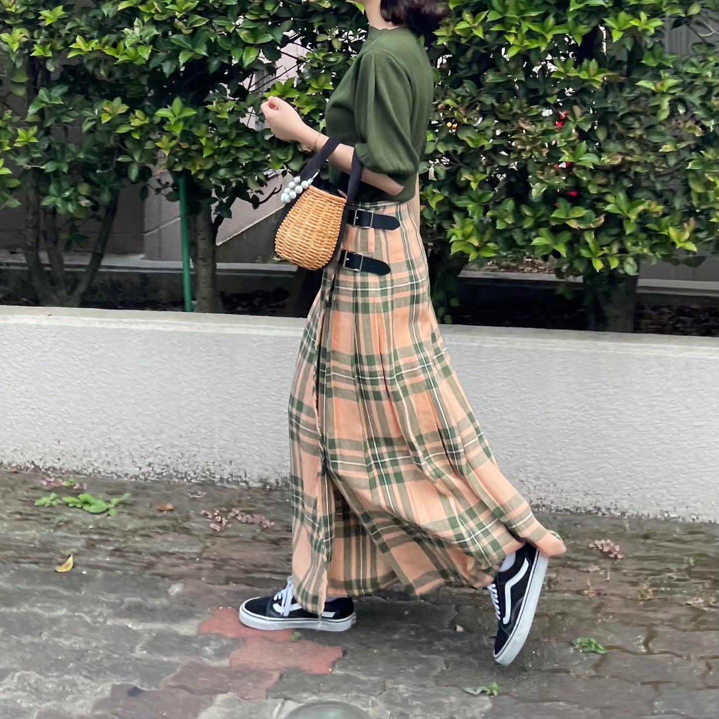 O'neil of Dublin リネンキルトスカート マウンターク ワイドダブルベルト