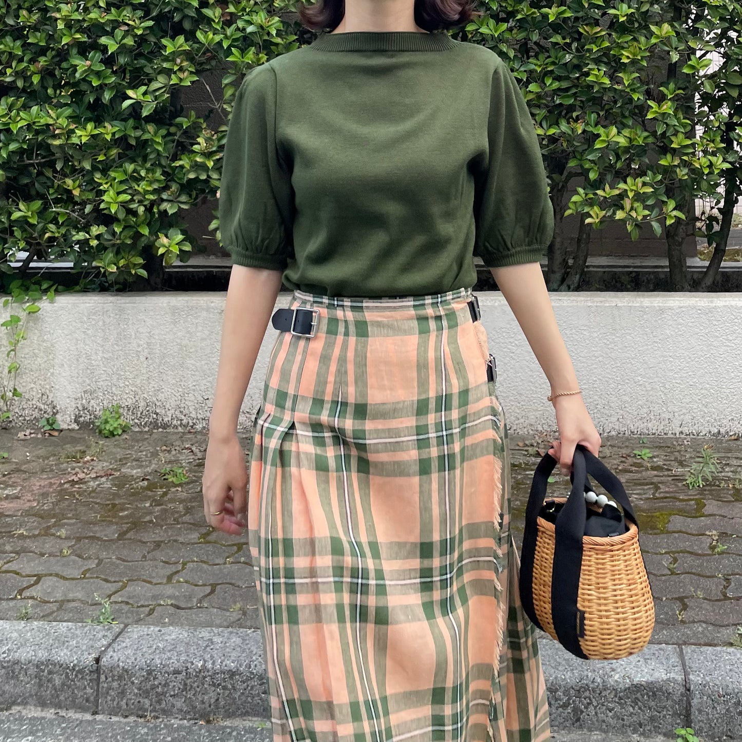 O'neil of Dublin リネンキルトスカート マウンターク ワイドダブルベルト