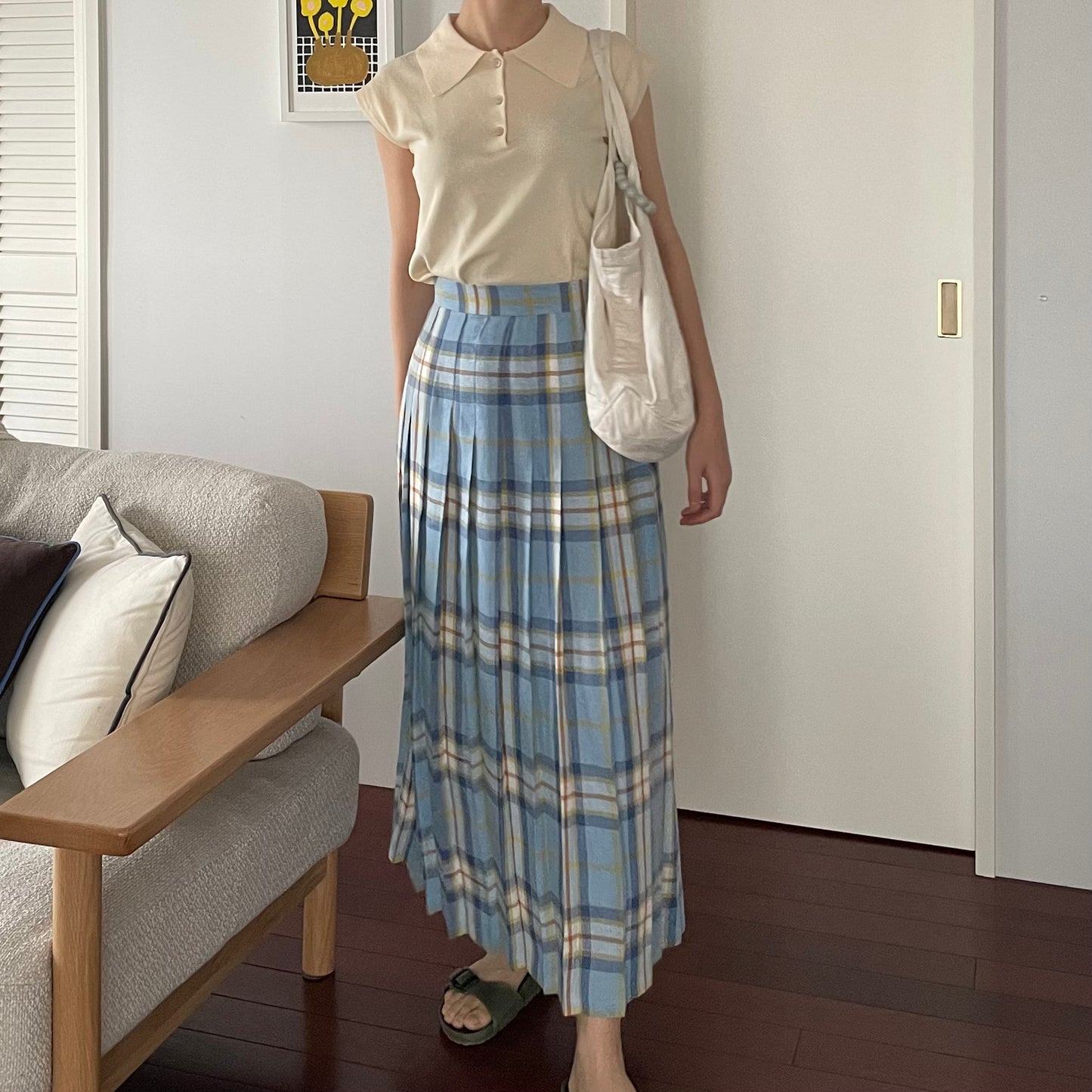 O'neil of Dublin リネンキルトスカート デリーキナイ オールラウンドプリーツ