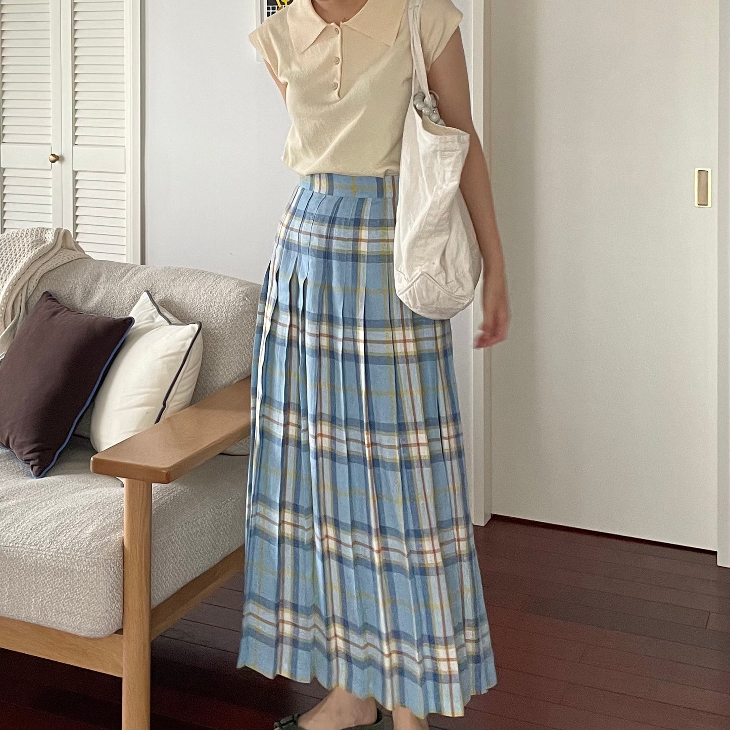 O'neil of Dublin リネンキルトスカート デリーキナイ オールラウンドプリーツ