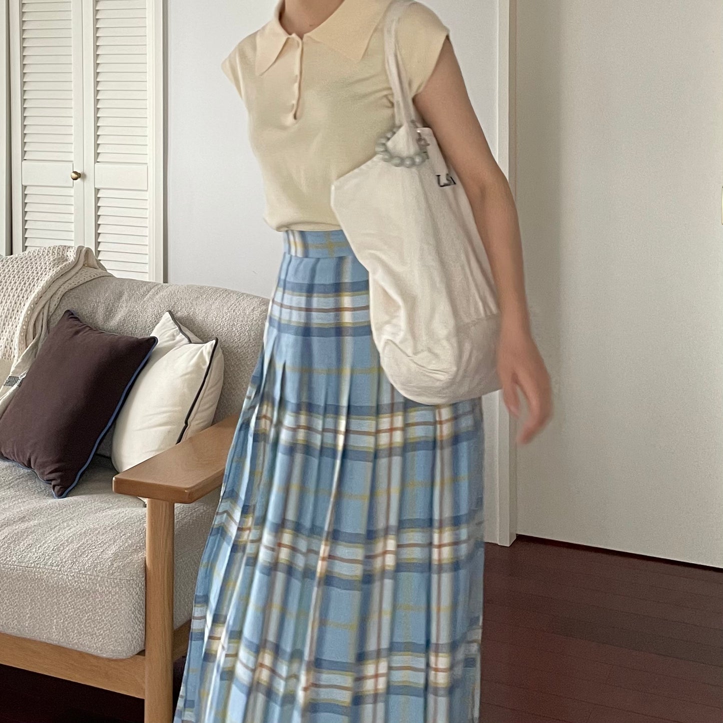 O'neil of Dublin リネンキルトスカート デリーキナイ オールラウンドプリーツ