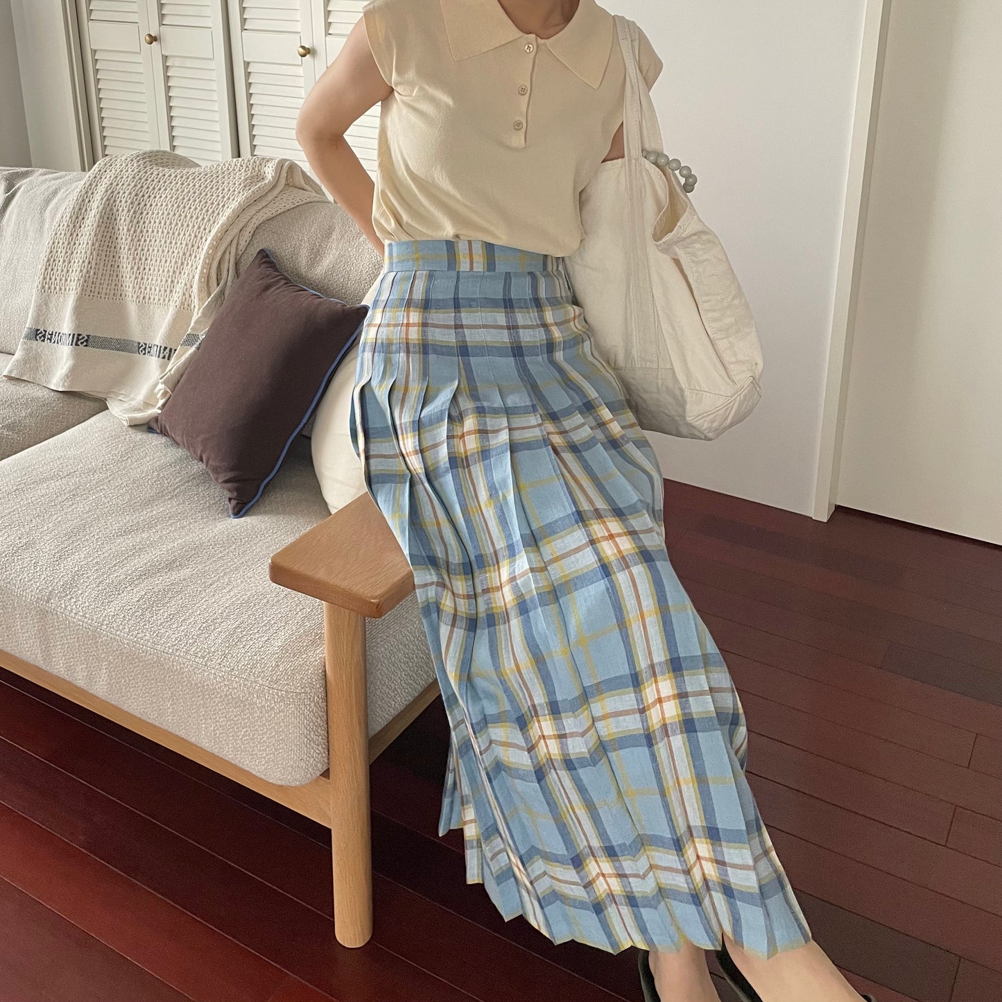 O'neil of Dublin リネンキルトスカート デリーキナイ オールラウンドプリーツ