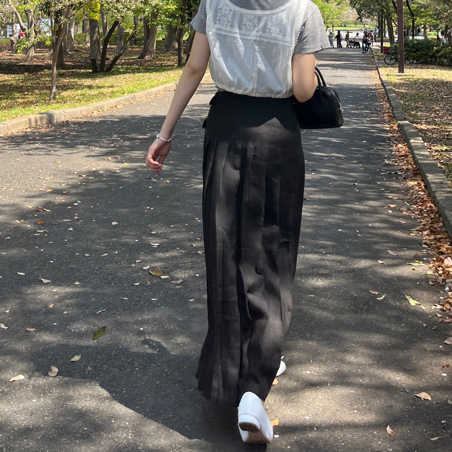 O'neil of Dublin リネンキルトスカート ブラック ワイドダブルベルト