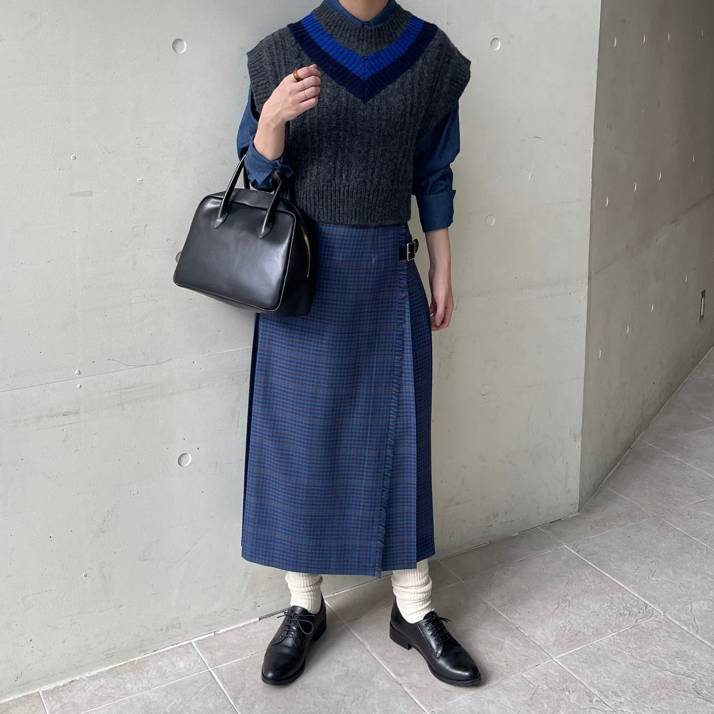 O'neil of Dublin キルトスカート ダブルベルト ガンクラブチェック ブルー