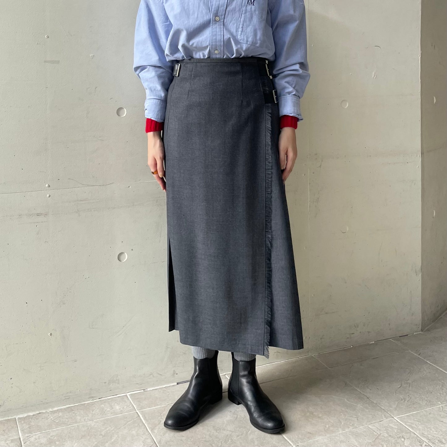 O'neil of Dublin キルトスカート ダブルベルト グレー