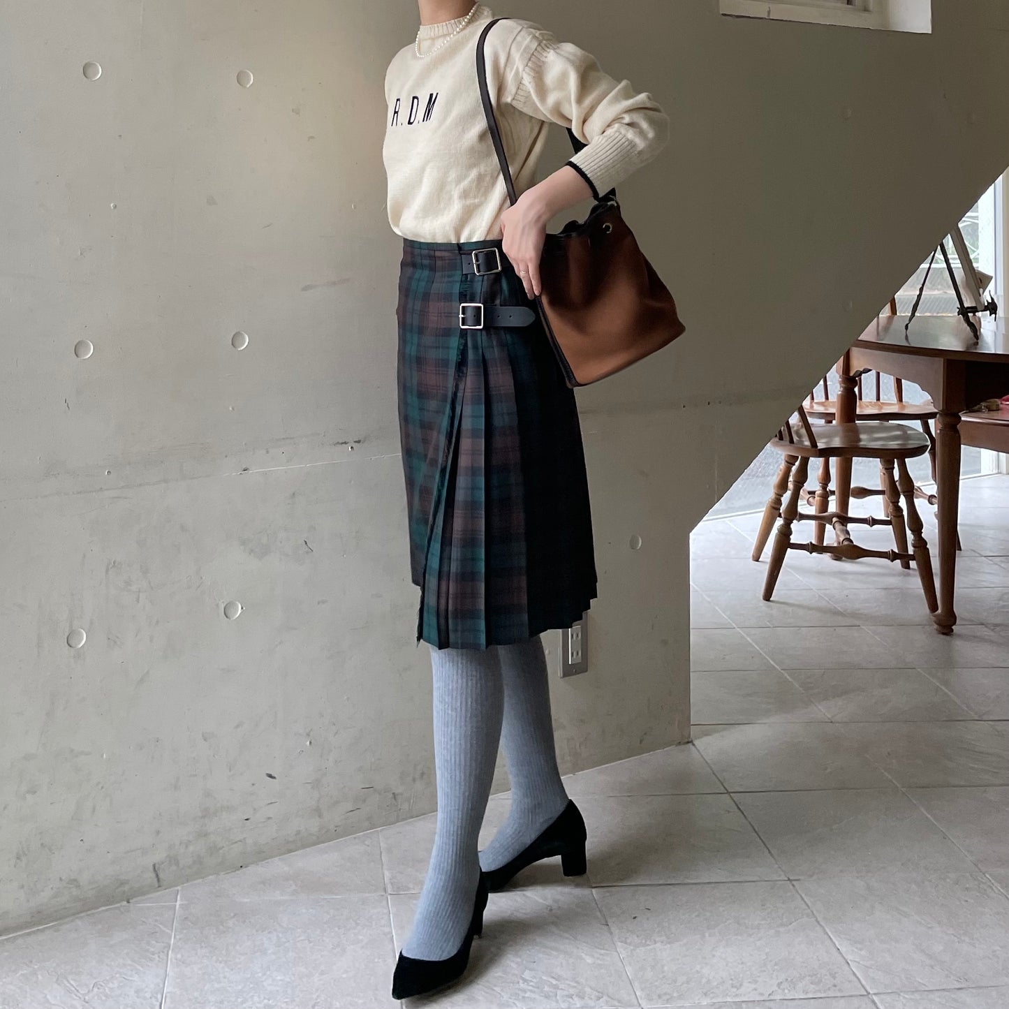 【10/31(金)21時〜プレオーダー開始】O'neil of Dublin キルトスカート ダブルベルト ブラウンウォッチ