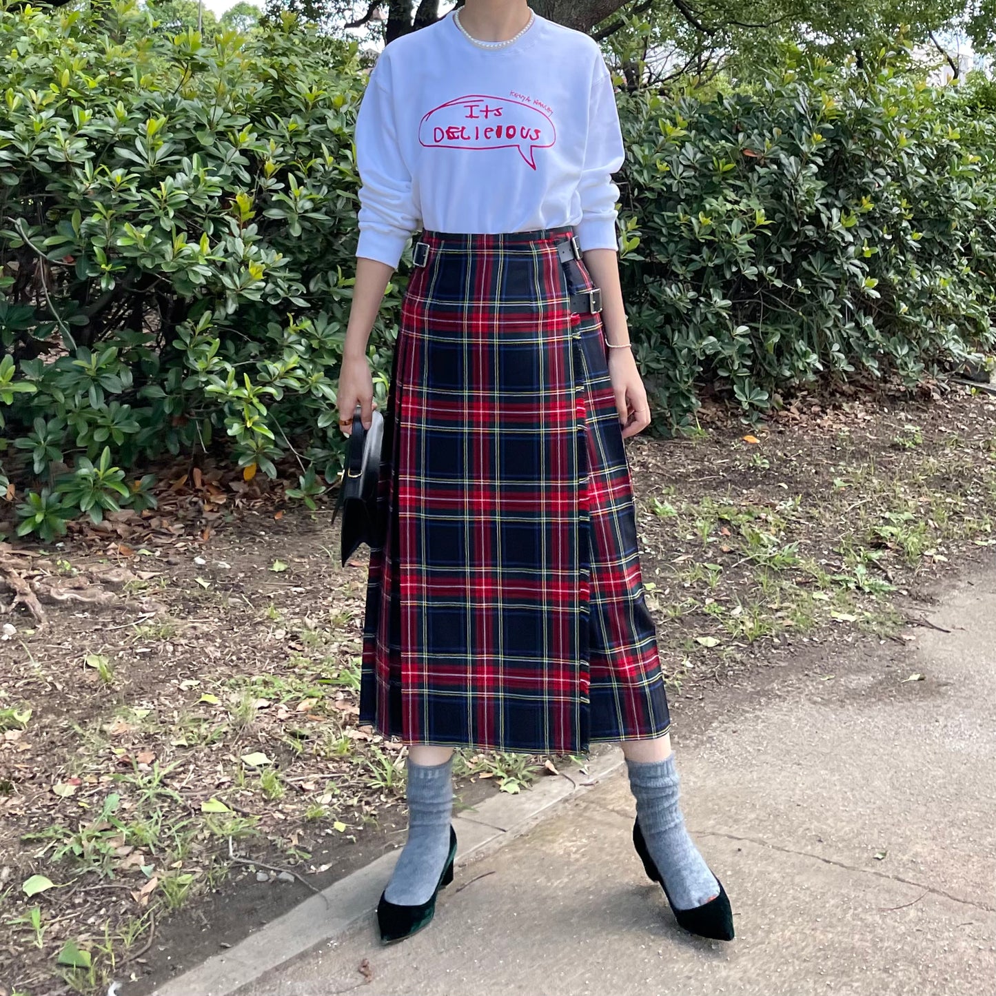 【10/31(金)21時〜プレオーダー開始】O'neil of Dublin キルトスカート ダブルベルト ブラックスチュワート