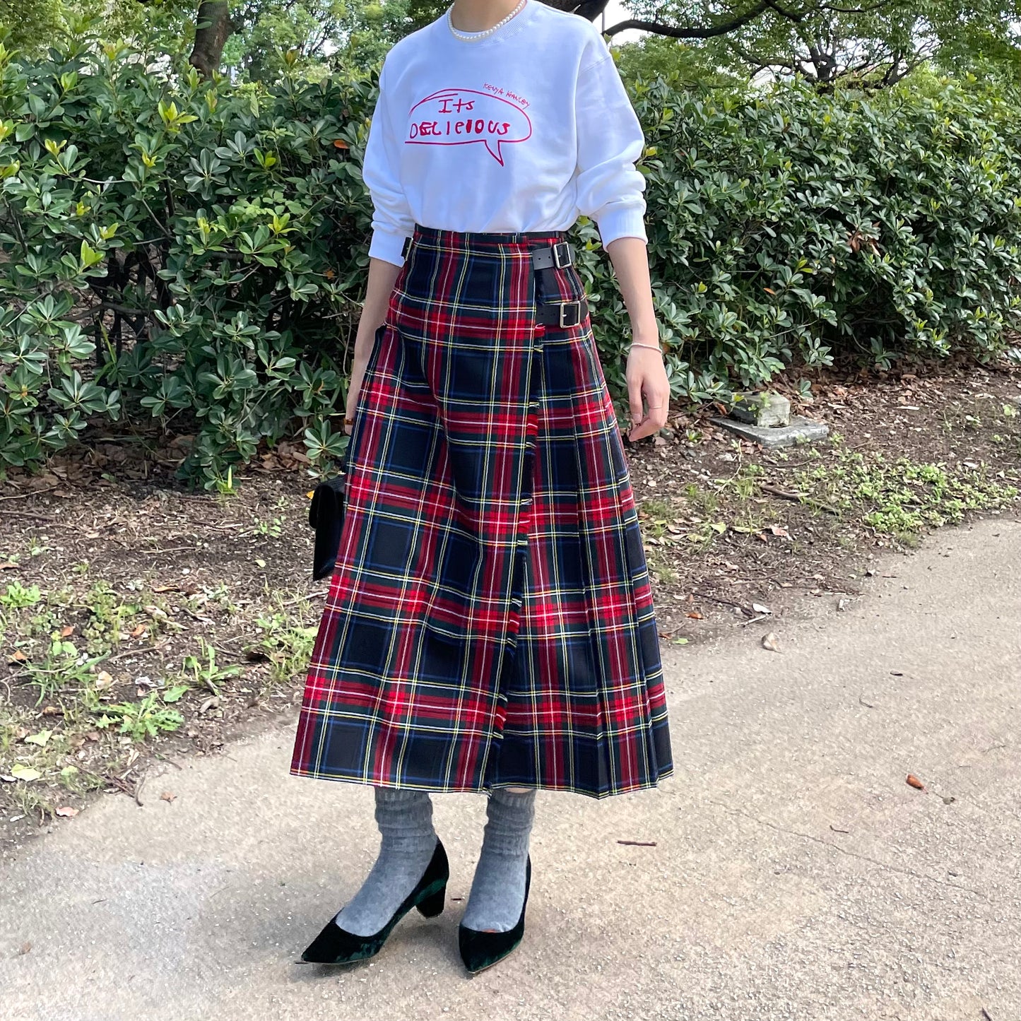 【10/31(金)21時〜プレオーダー開始】O'neil of Dublin キルトスカート ダブルベルト ブラックスチュワート