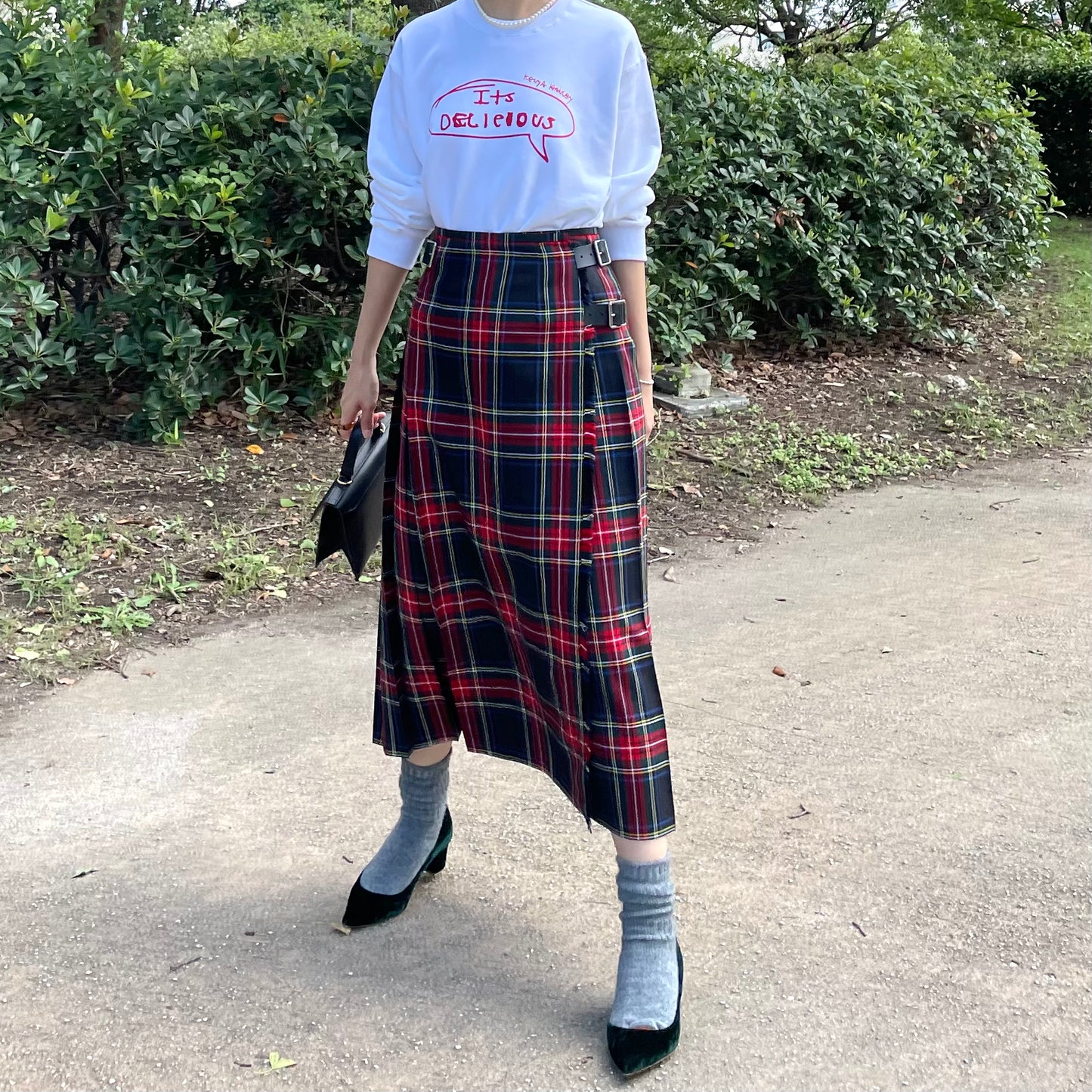 【10/31(金)21時〜プレオーダー開始】O'neil of Dublin キルトスカート ダブルベルト ブラックスチュワート