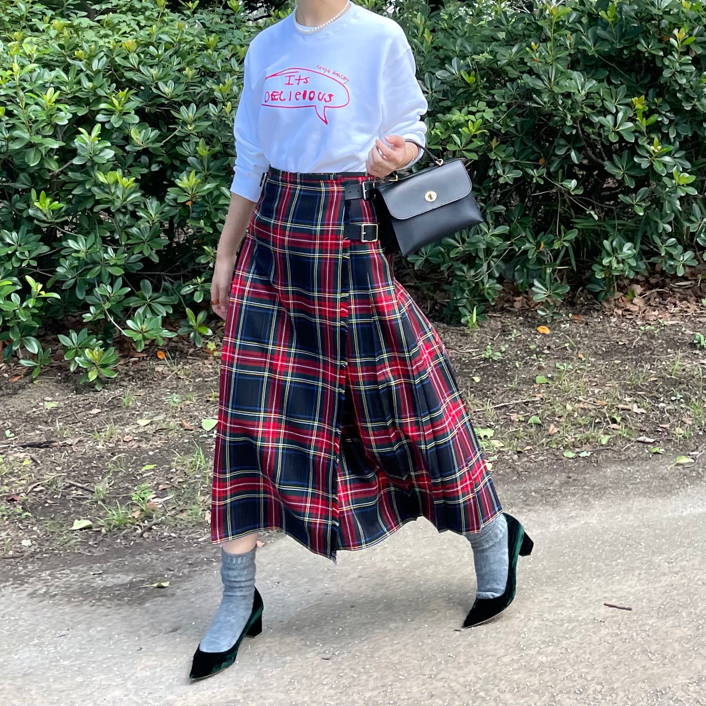 【10/31(金)21時〜プレオーダー開始】O'neil of Dublin キルトスカート ダブルベルト ブラックスチュワート