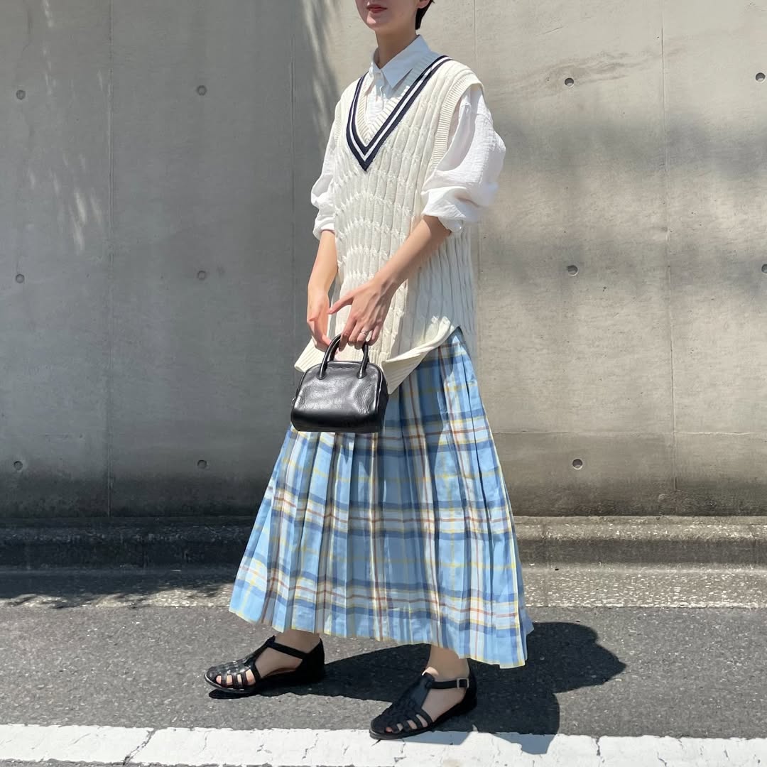 O'neil of Dublin リネンキルトスカート デリーキナイ オールラウンドプリーツ