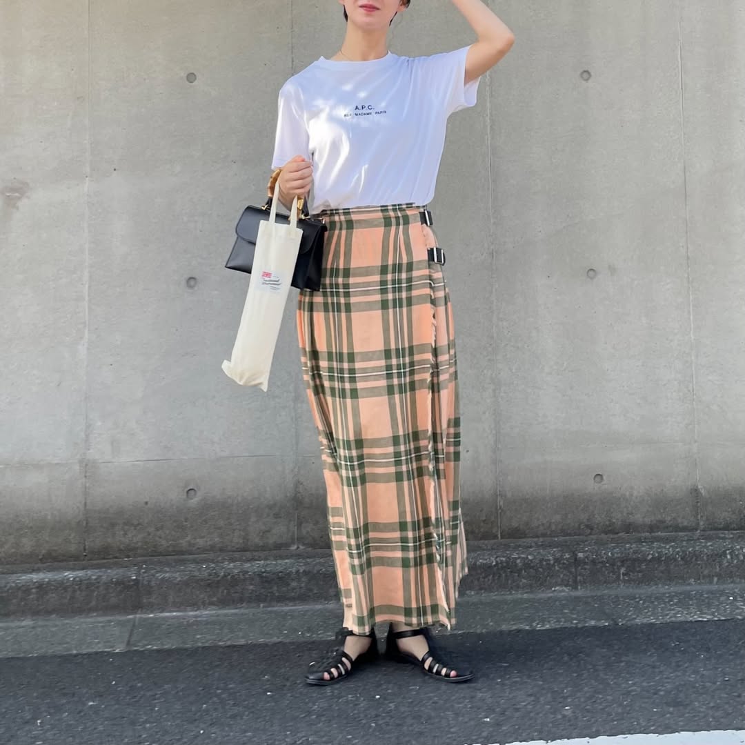 O'neil of Dublin リネンキルトスカート マウンターク ワイドダブルベルト