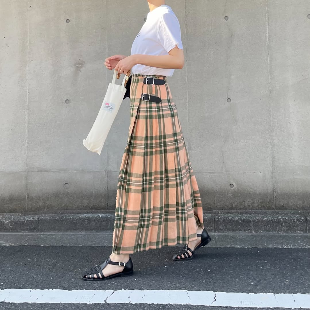 O'neil of Dublin リネンキルトスカート マウンターク ワイドダブルベルト