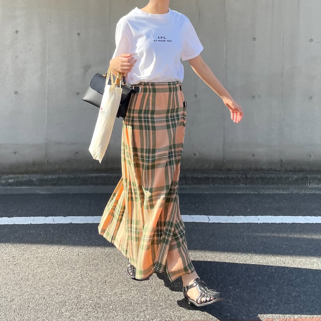 O'neil of Dublin リネンキルトスカート マウンターク ワイドダブルベルト