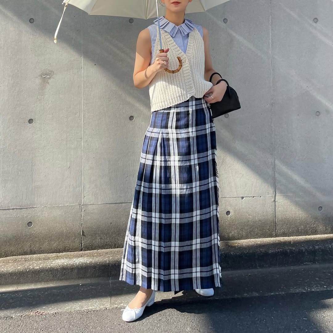 O'neil of Dublin リネンキルトスカート レカフレア ワイドダブルベルト