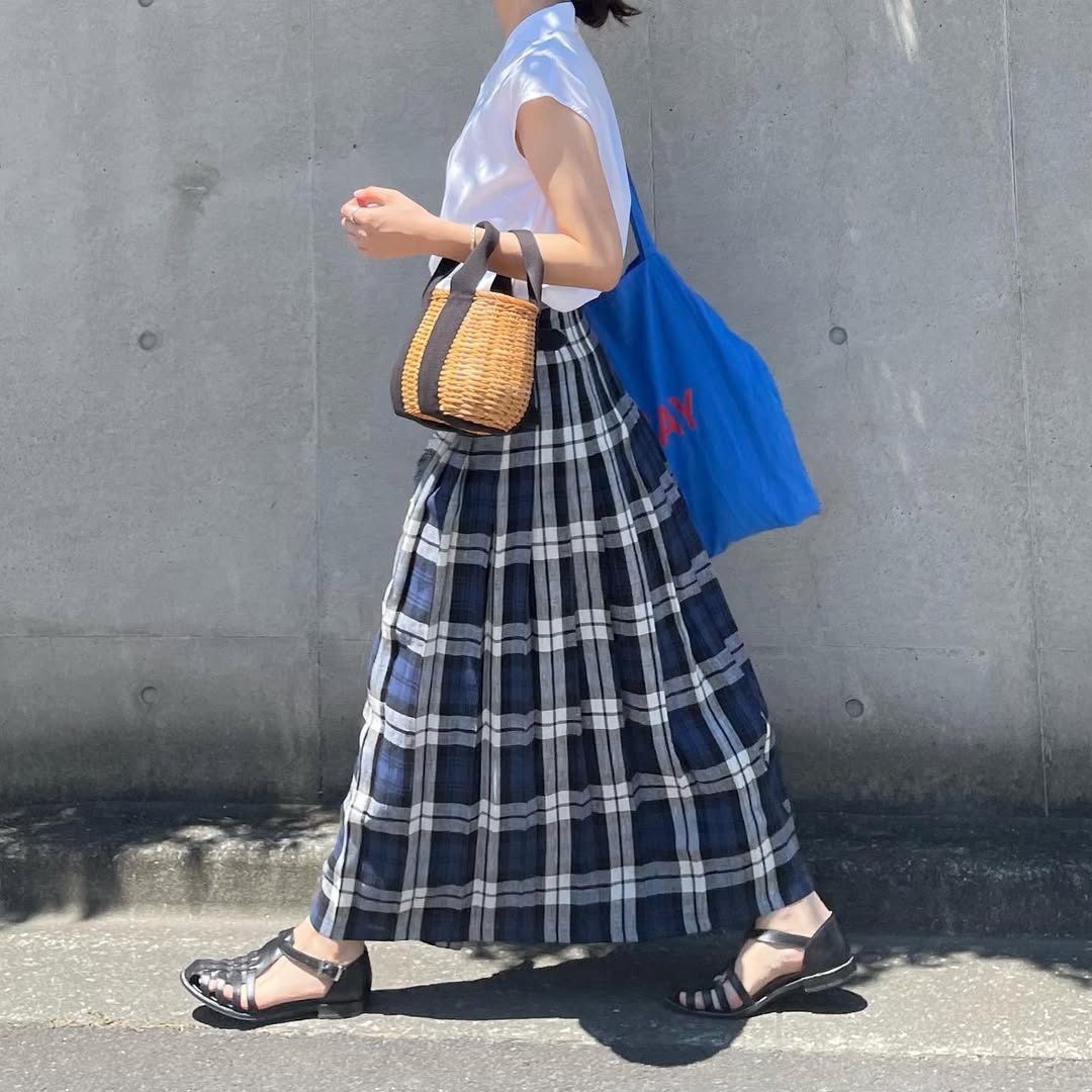 O'neil of Dublin リネンキルトスカート レカフレア ワイドダブルベルト
