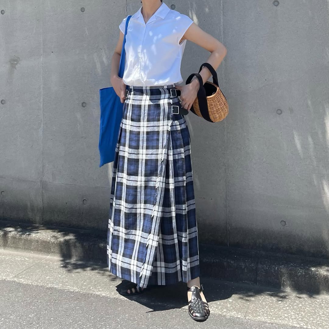 O'neil of Dublin リネンキルトスカート レカフレア ワイドダブルベルト