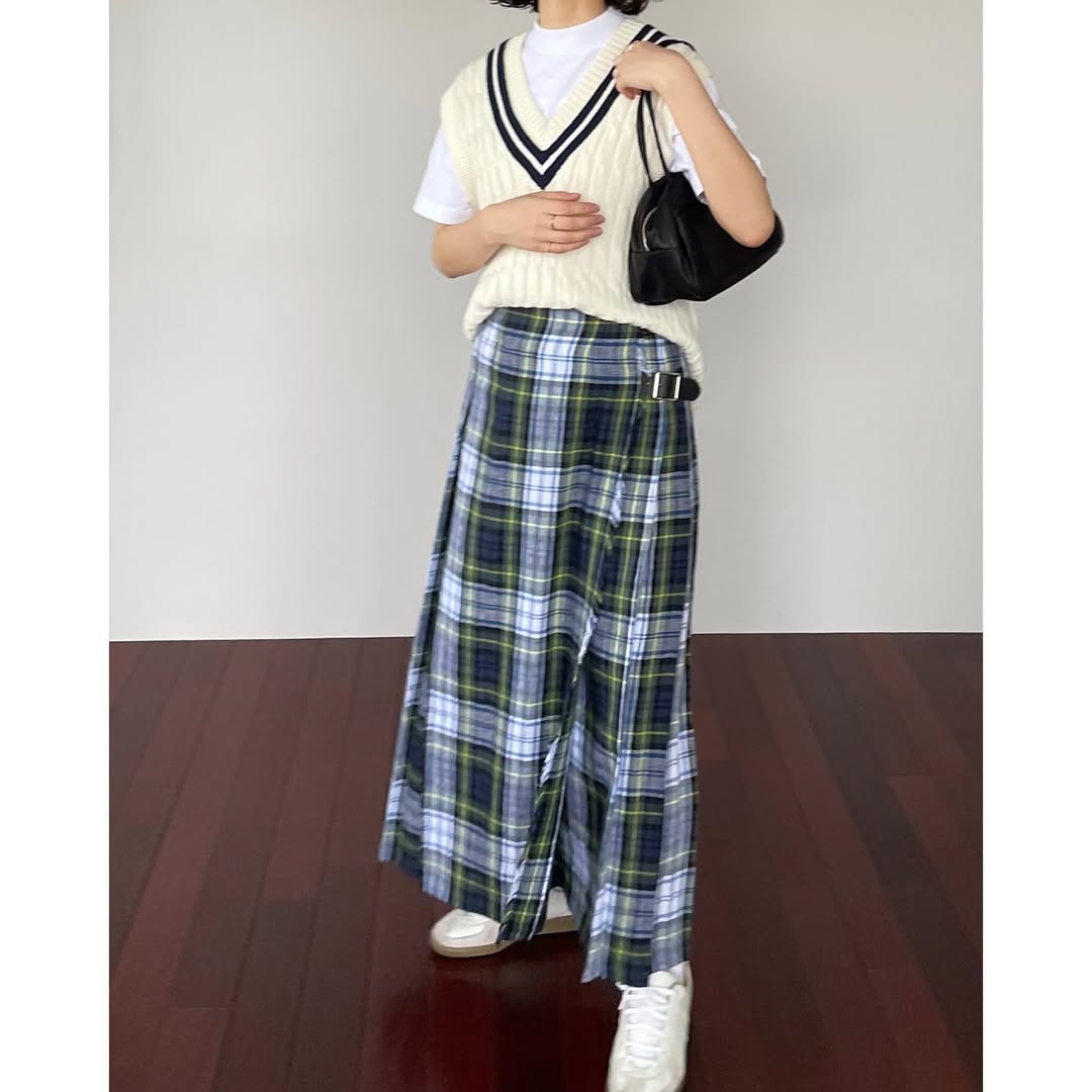O'neil of Dublin リネンキルトスカート ドレスゴードン ワイドダブルベルト