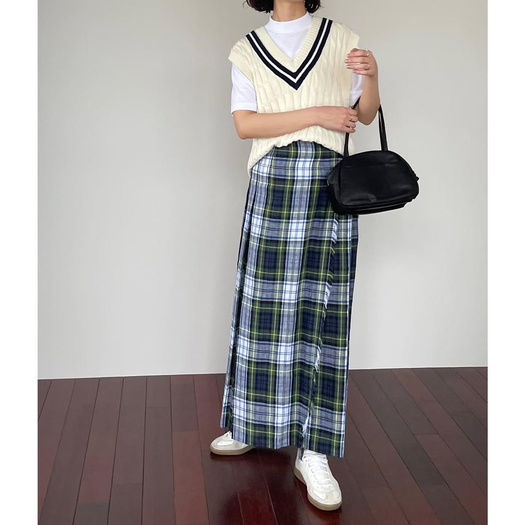 O'neil of Dublin リネンキルトスカート ドレスゴードン ワイドダブルベルト