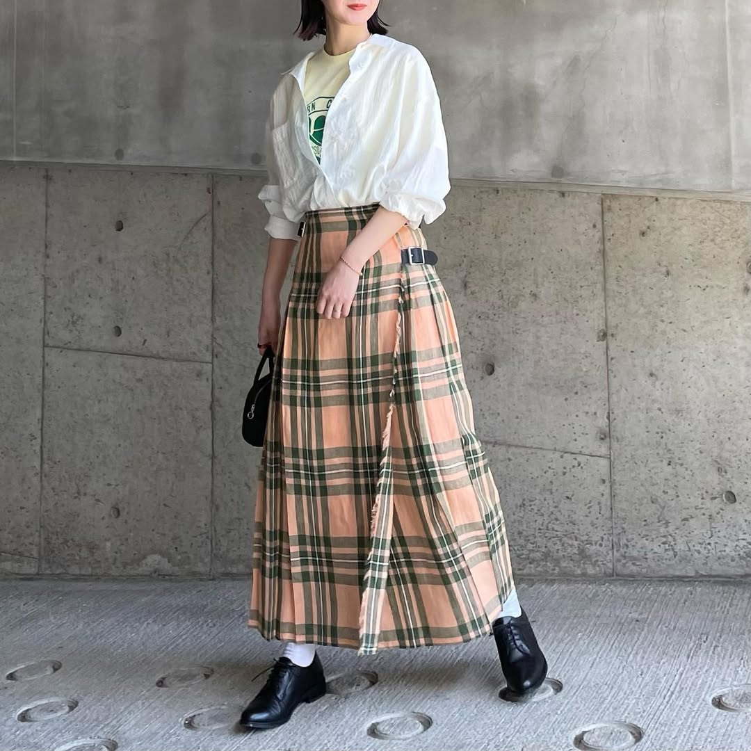 O'neil of Dublin リネンキルトスカート マウンターク ワイドダブルベルト