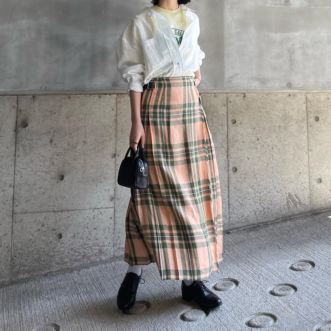 O'neil of Dublin リネンキルトスカート マウンターク ワイドダブルベルト