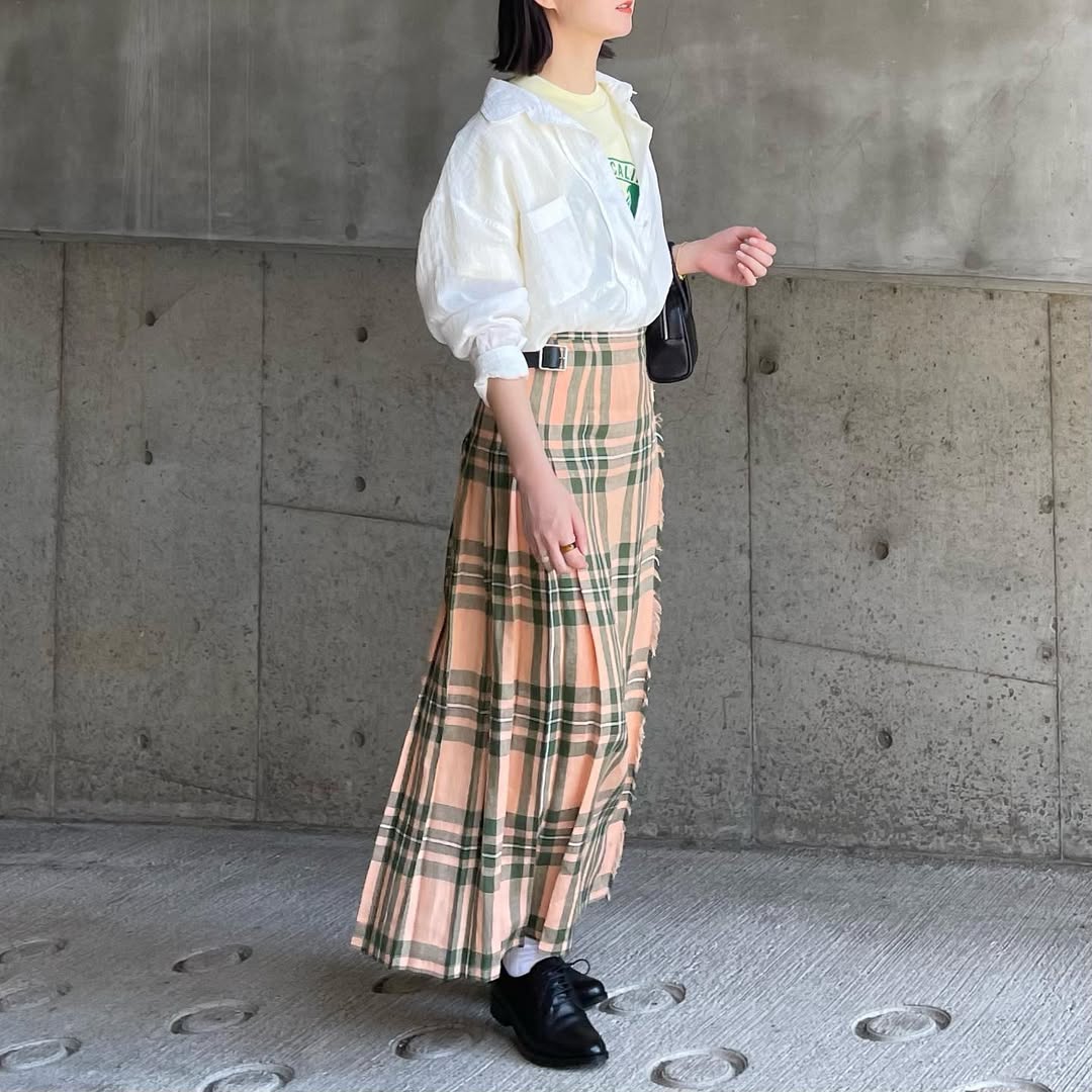 O'neil of Dublin リネンキルトスカート マウンターク ワイドダブルベルト
