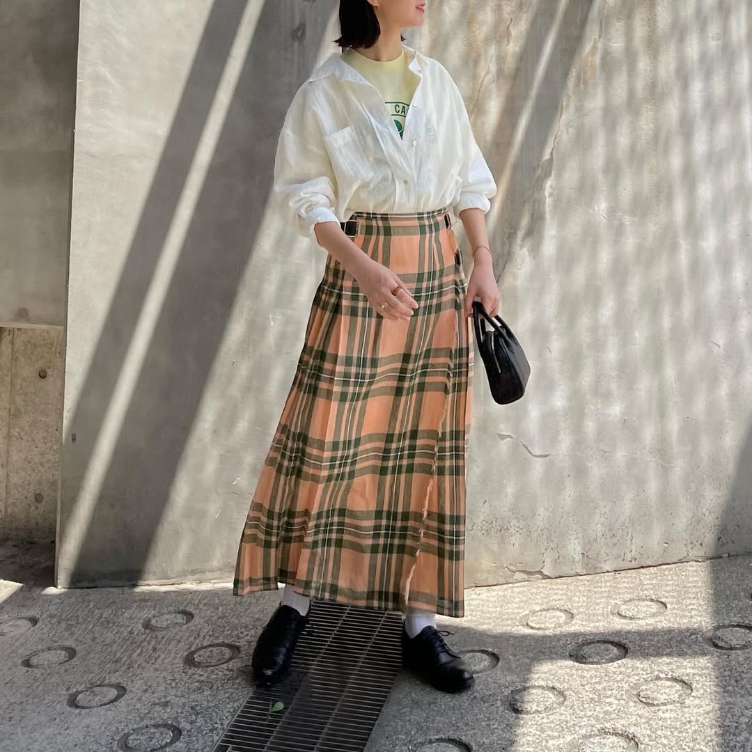 O'neil of Dublin リネンキルトスカート マウンターク ワイドダブルベルト