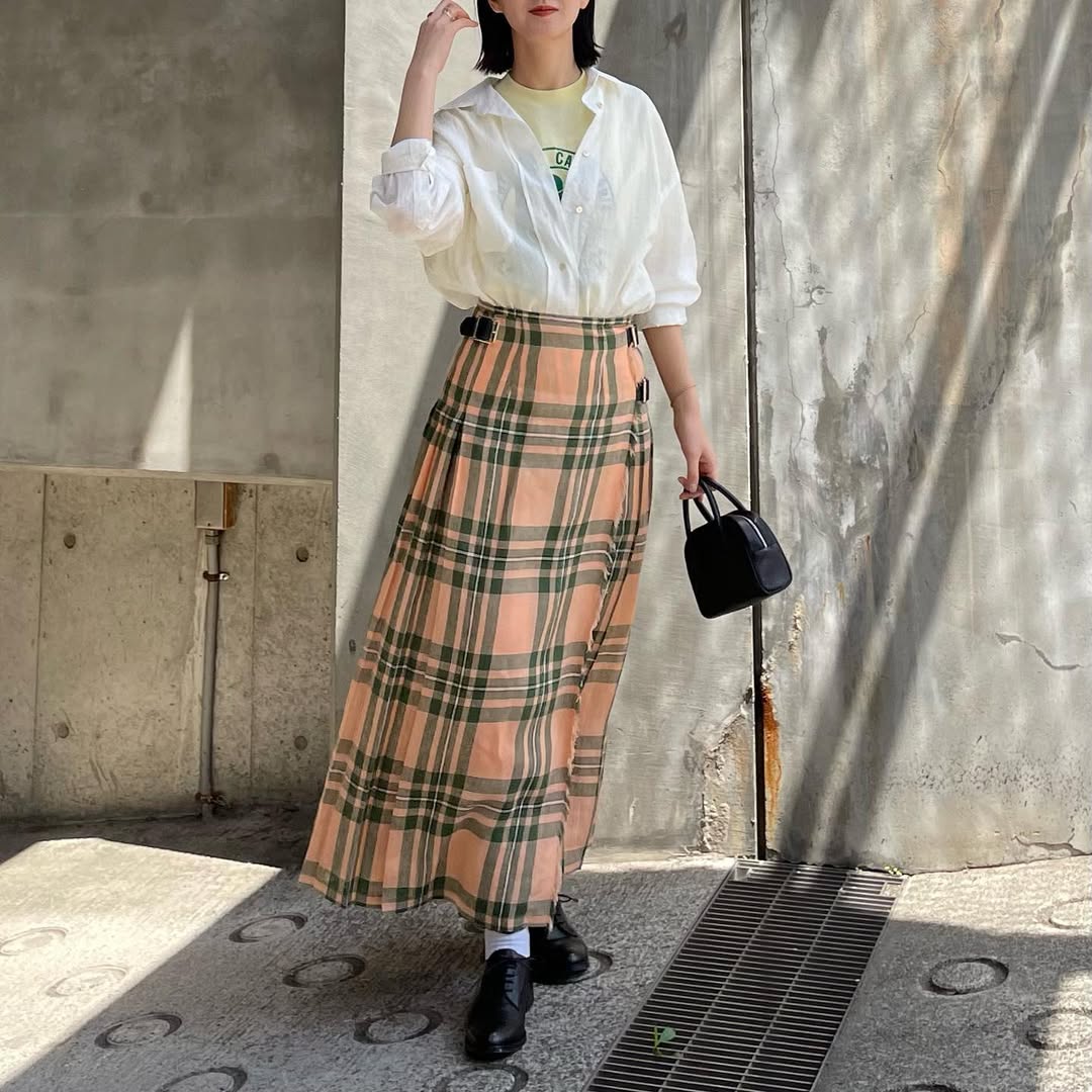 O'neil of Dublin リネンキルトスカート マウンターク ワイドダブルベルト