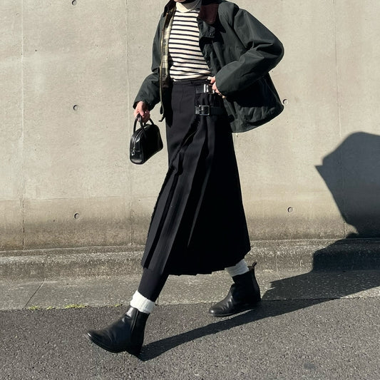 O'neil of Dublin キルトスカート ダブルベルト ブラック