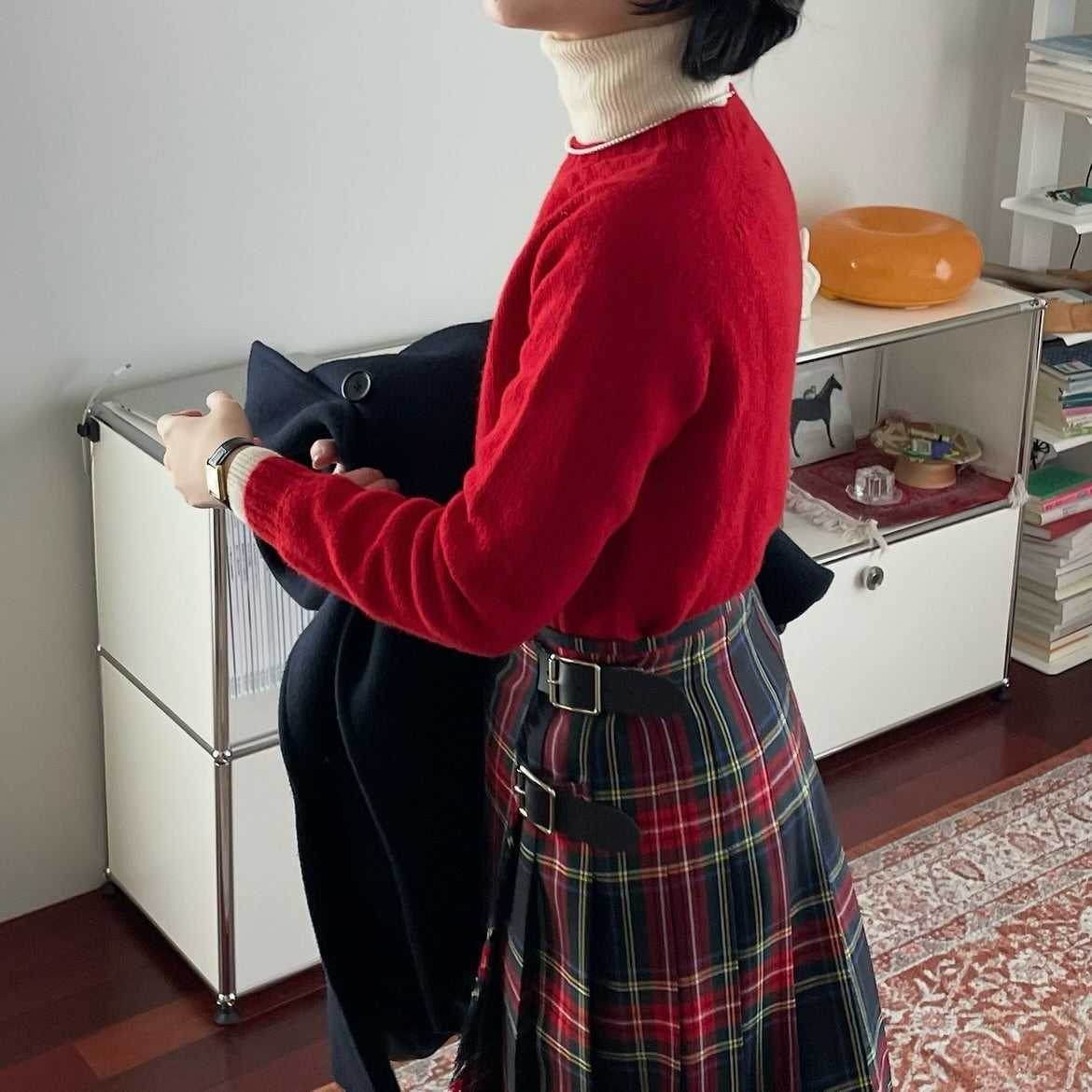 O'neil of Dublin キルトスカート ダブルベルト ブラックスチュワート