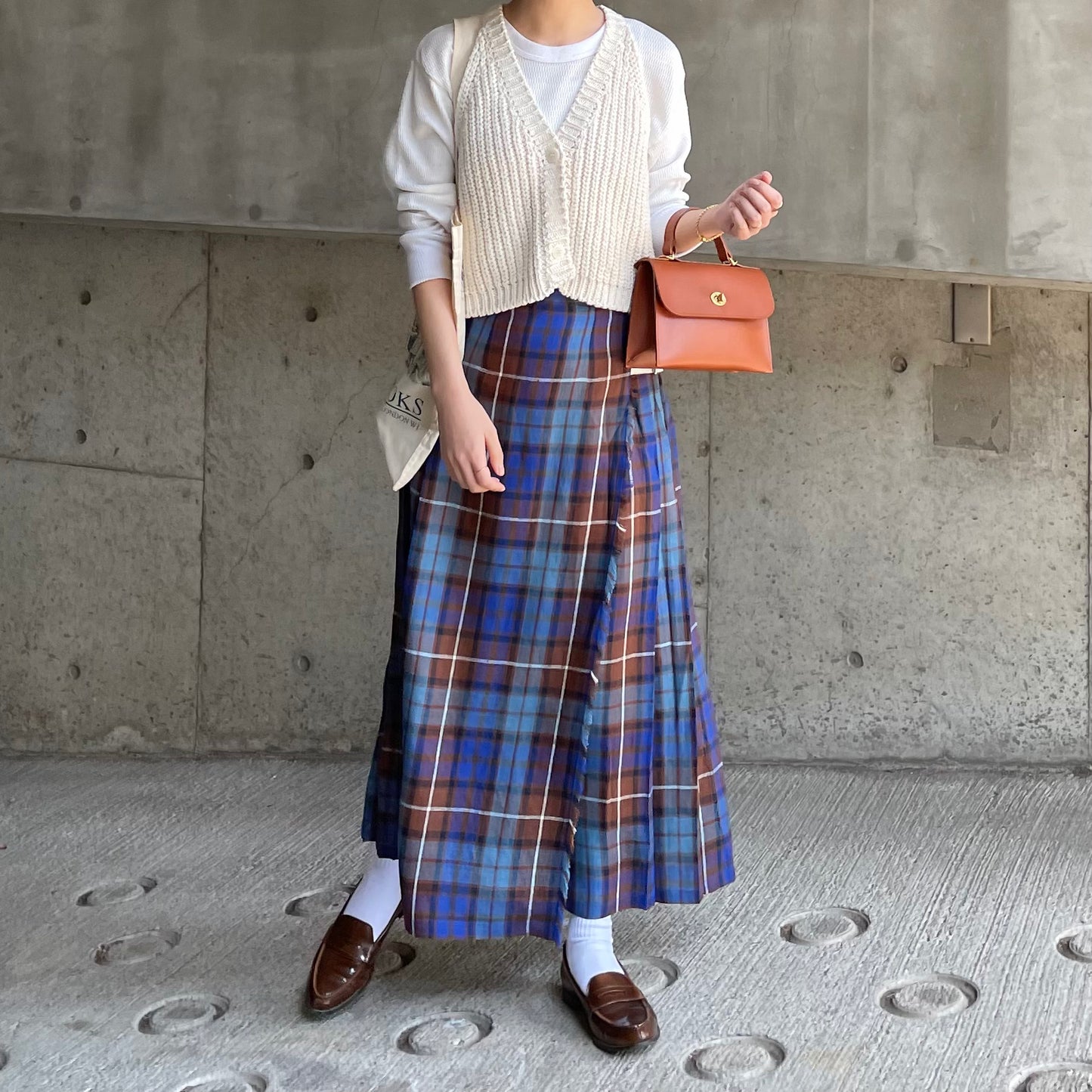 O'neil of Dublin リネンキルトスカートブルーブキャナン ワイドダブルベルト
