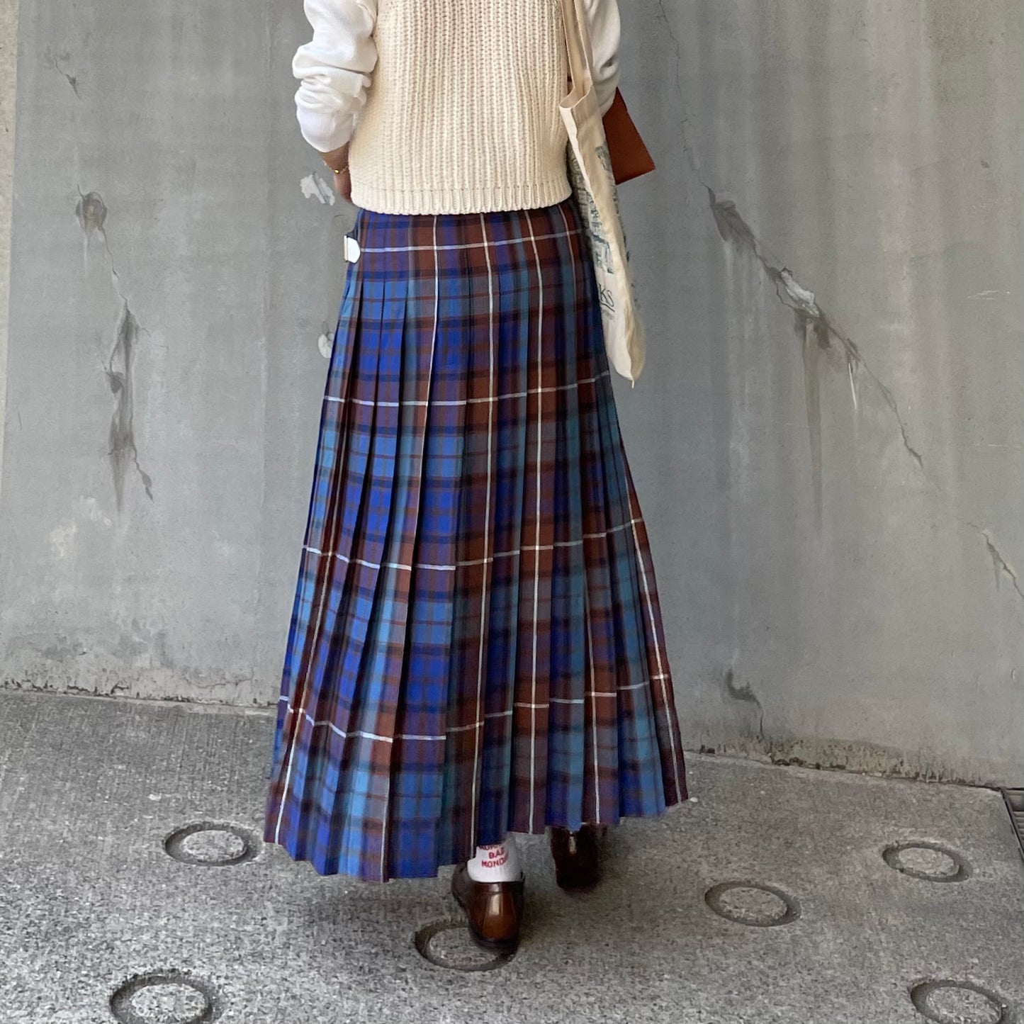O'neil of Dublin リネンキルトスカートブルーブキャナン ワイドダブルベルト