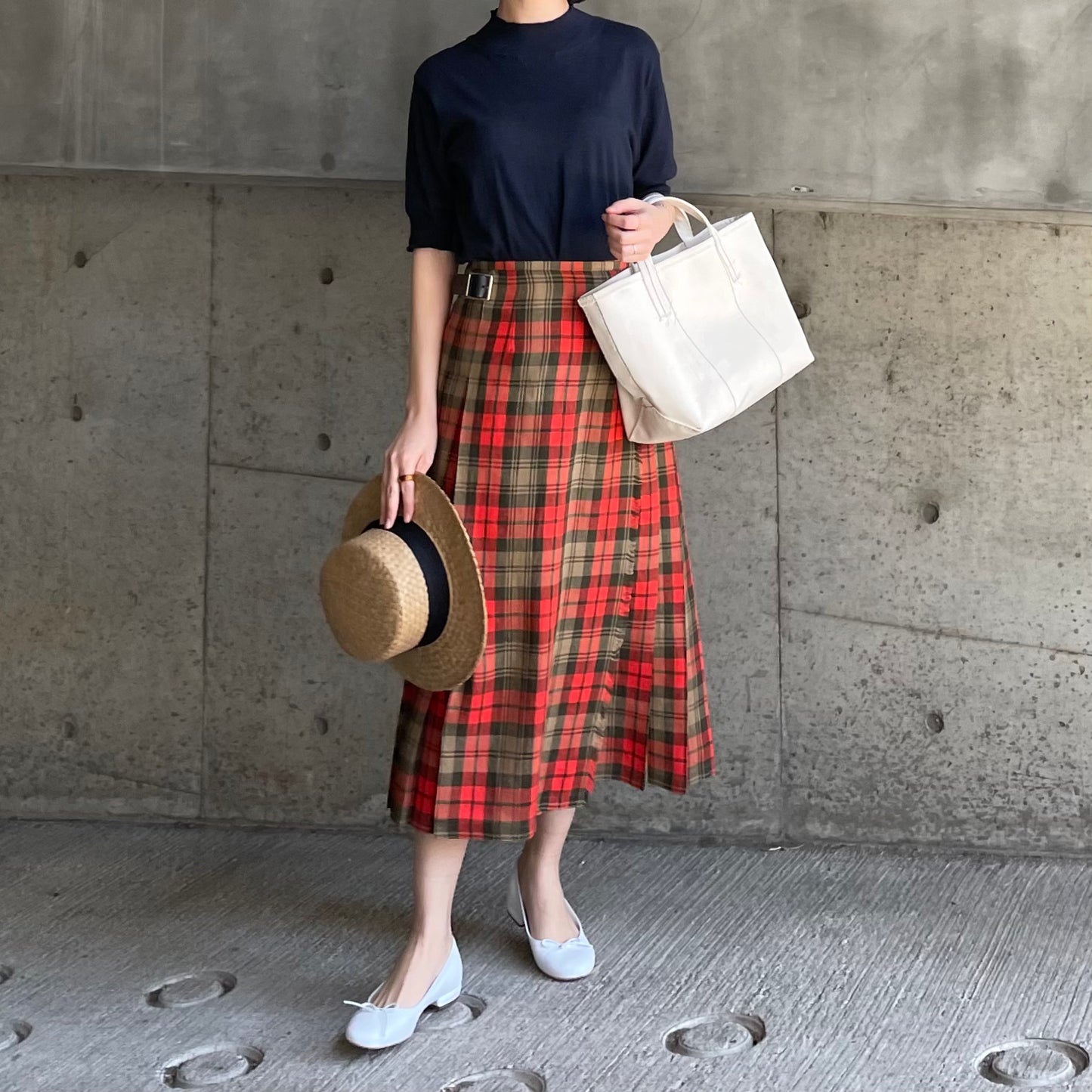 O'neil of Dublin リネンキルトスカート アヴォンフ ワイドダブルベルト