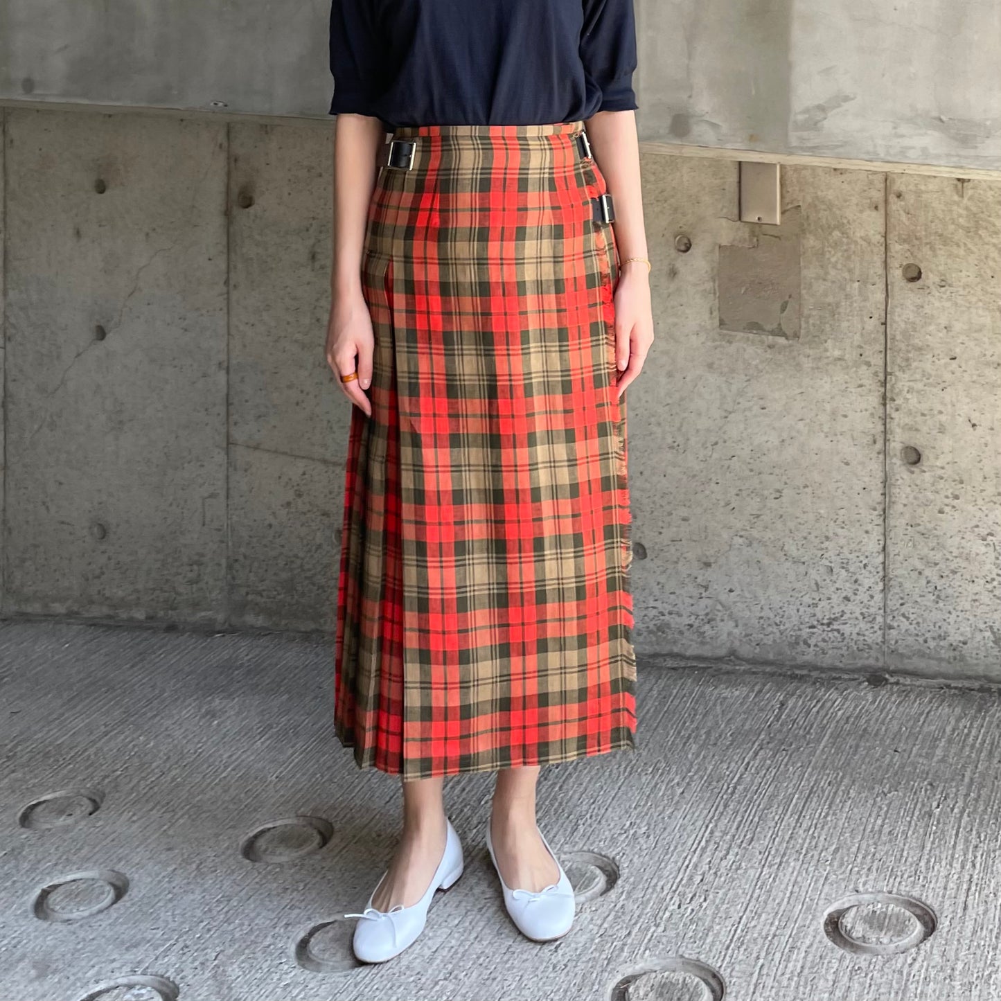 O'neil of Dublin リネンキルトスカート アヴォンフ ワイドダブルベルト