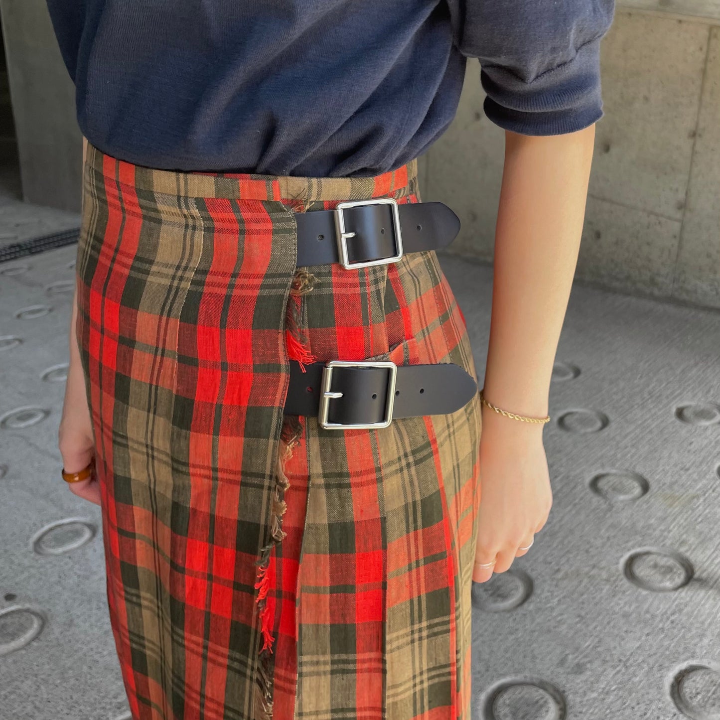 O'neil of Dublin リネンキルトスカート アヴォンフ ワイドダブルベルト