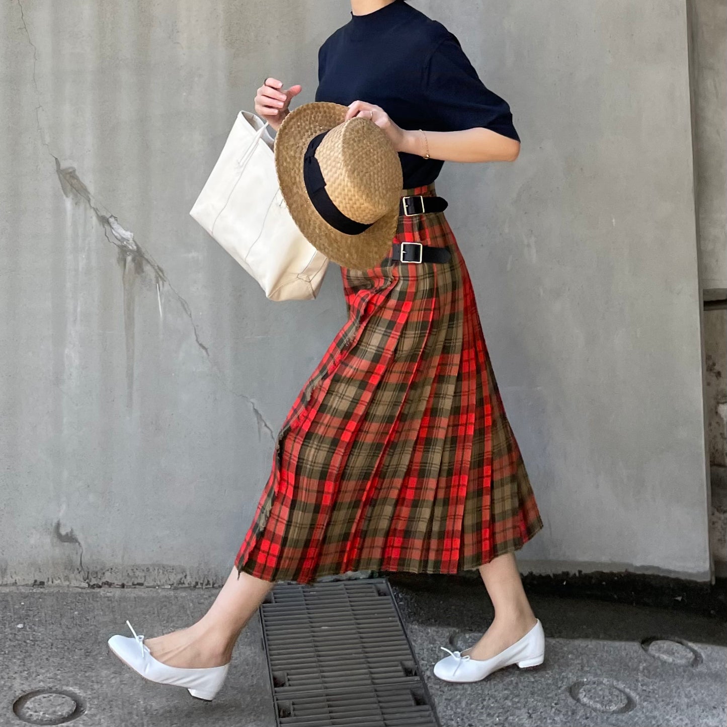 O'neil of Dublin リネンキルトスカート アヴォンフ ワイドダブルベルト