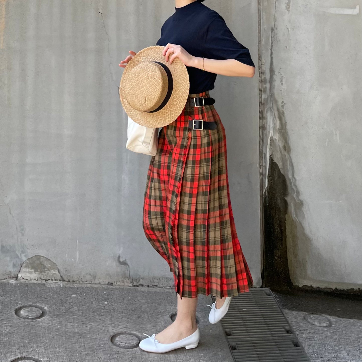 O'neil of Dublin リネンキルトスカート アヴォンフ ワイドダブルベルト