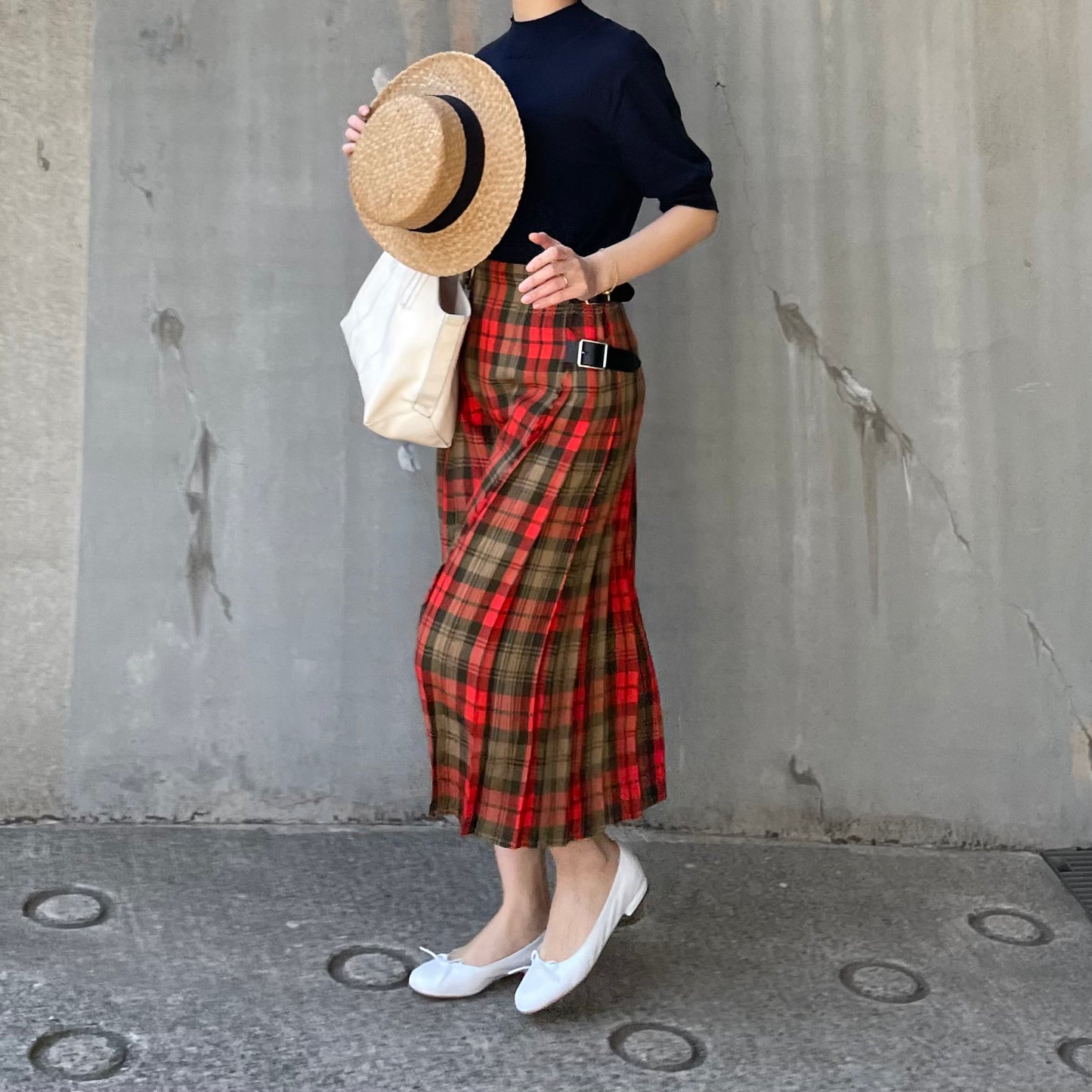 O'neil of Dublin リネンキルトスカート アヴォンフ ワイドダブルベルト