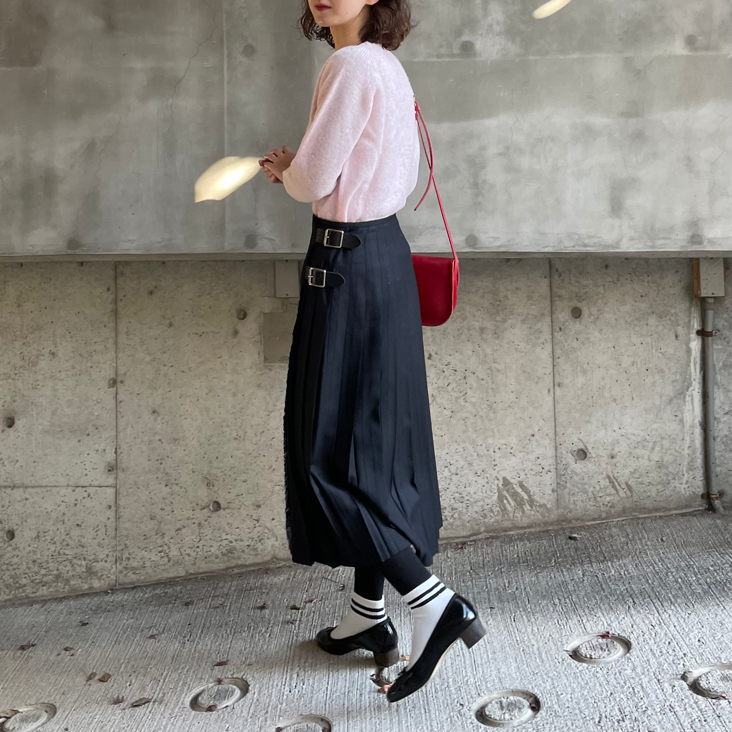 【10/31(金)21時〜プレオーダー開始】O'neil of Dublin キルトスカート ダブルベルト ブラック