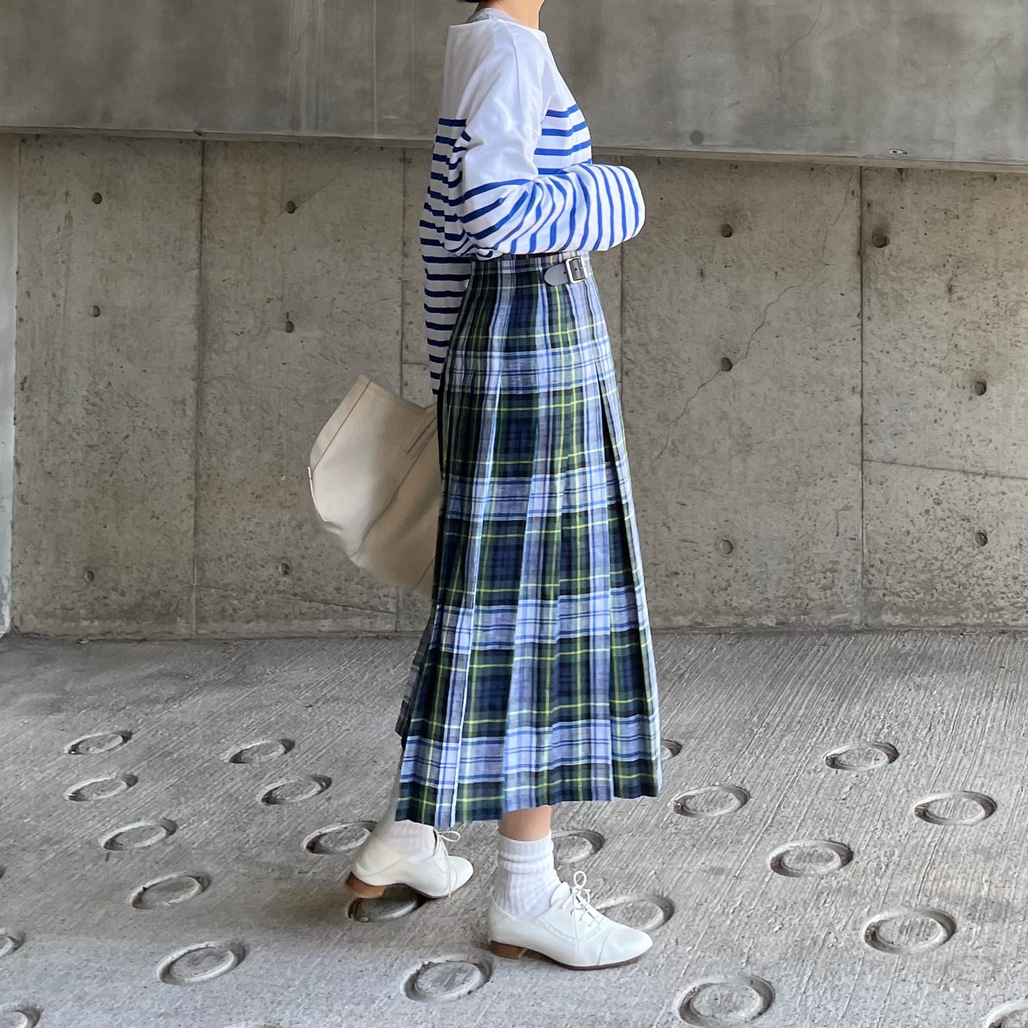 O'neil of Dublin リネンキルトスカート ドレスゴードン ワイドダブルベルト