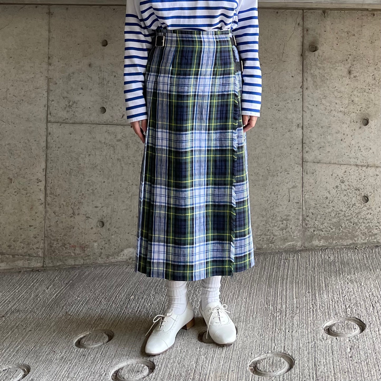O'neil of Dublin リネンキルトスカート ドレスゴードン ワイドダブルベルト